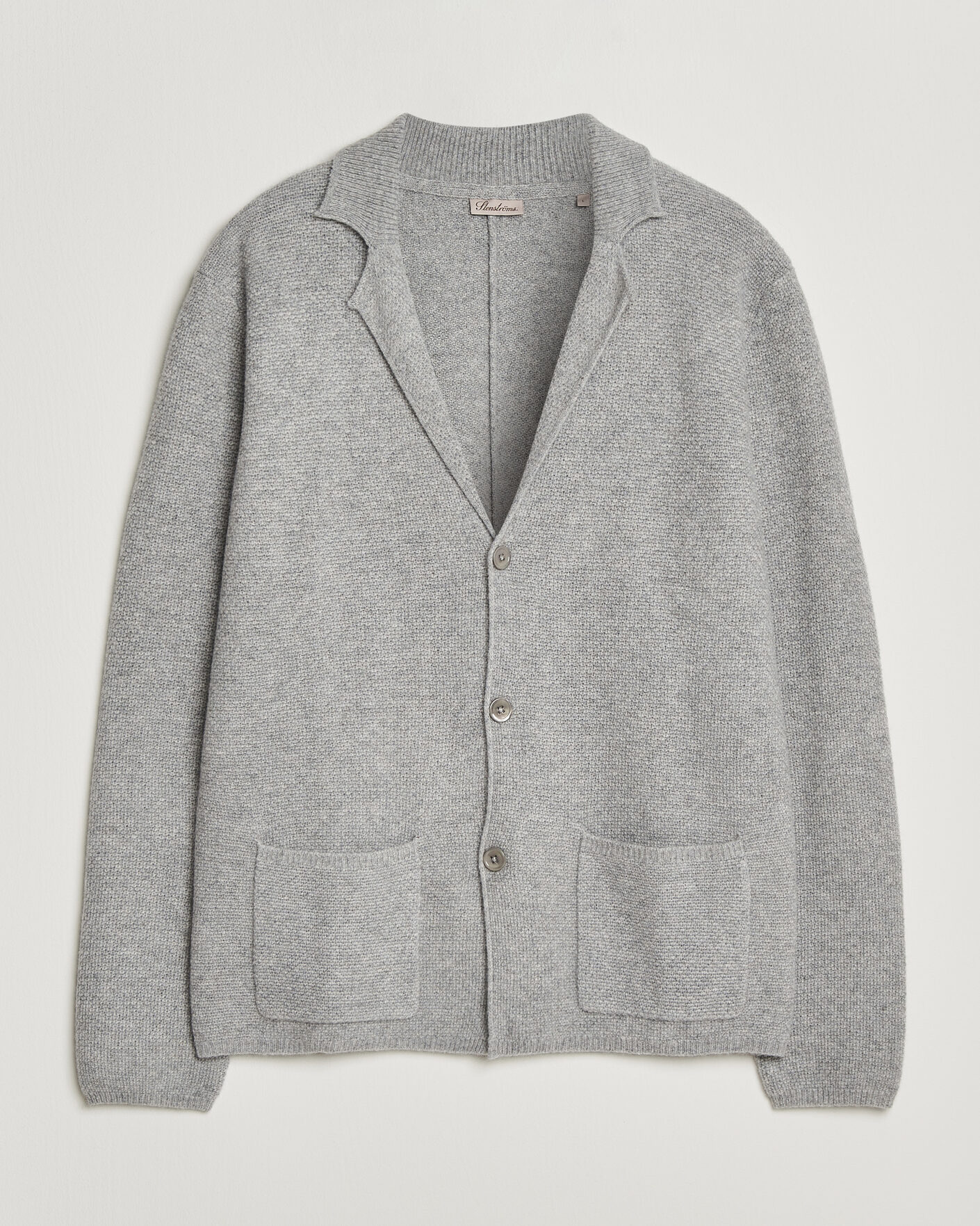 Herren | Pullover | Stenströms | Knitted Yak/Merino Cardigan Blazer Grey