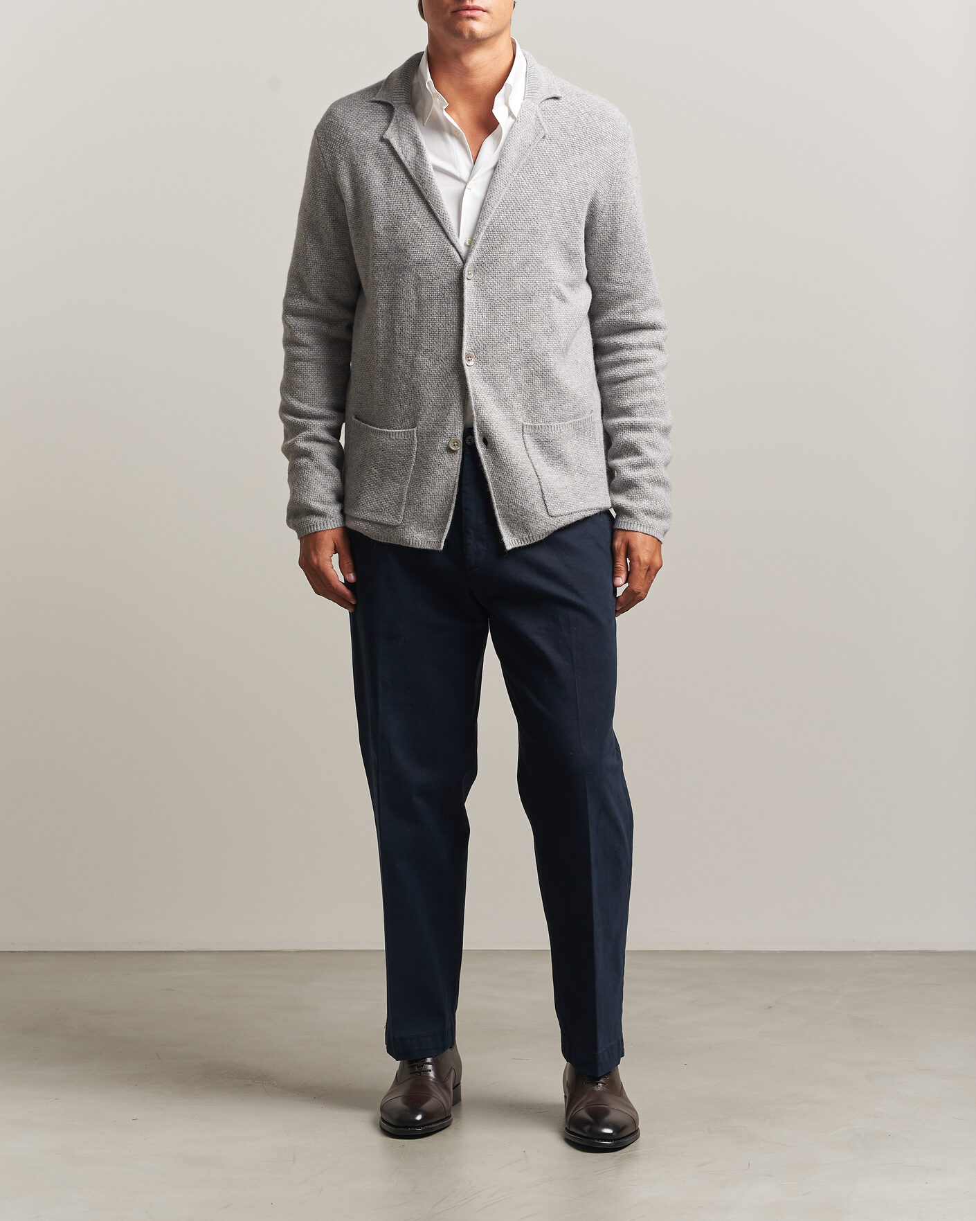 Herren | Pullover | Stenströms | Knitted Yak/Merino Cardigan Blazer Grey