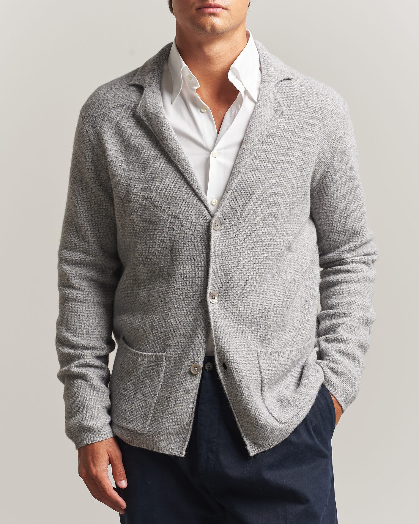 Herren | Pullover | Stenströms | Knitted Yak/Merino Cardigan Blazer Grey