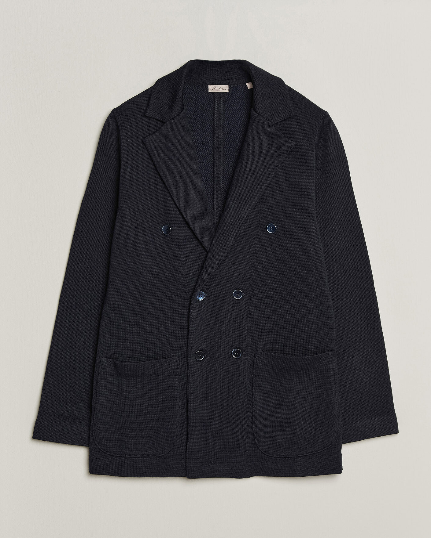 Herren | Sakkos | Stenströms | Knitted Herringbone DB Wool Blazer Navy