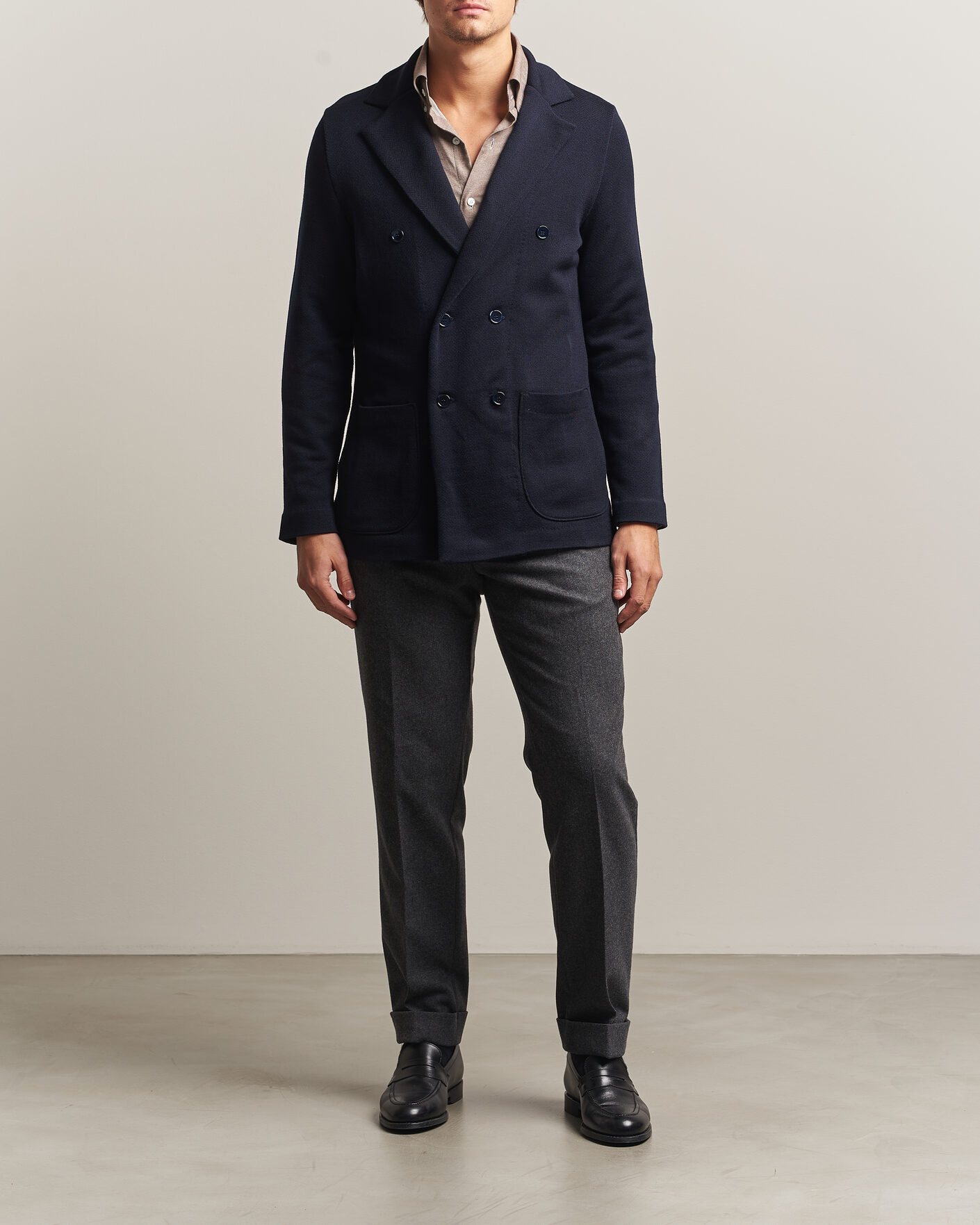 Herren | Sakkos | Stenströms | Knitted Herringbone DB Wool Blazer Navy