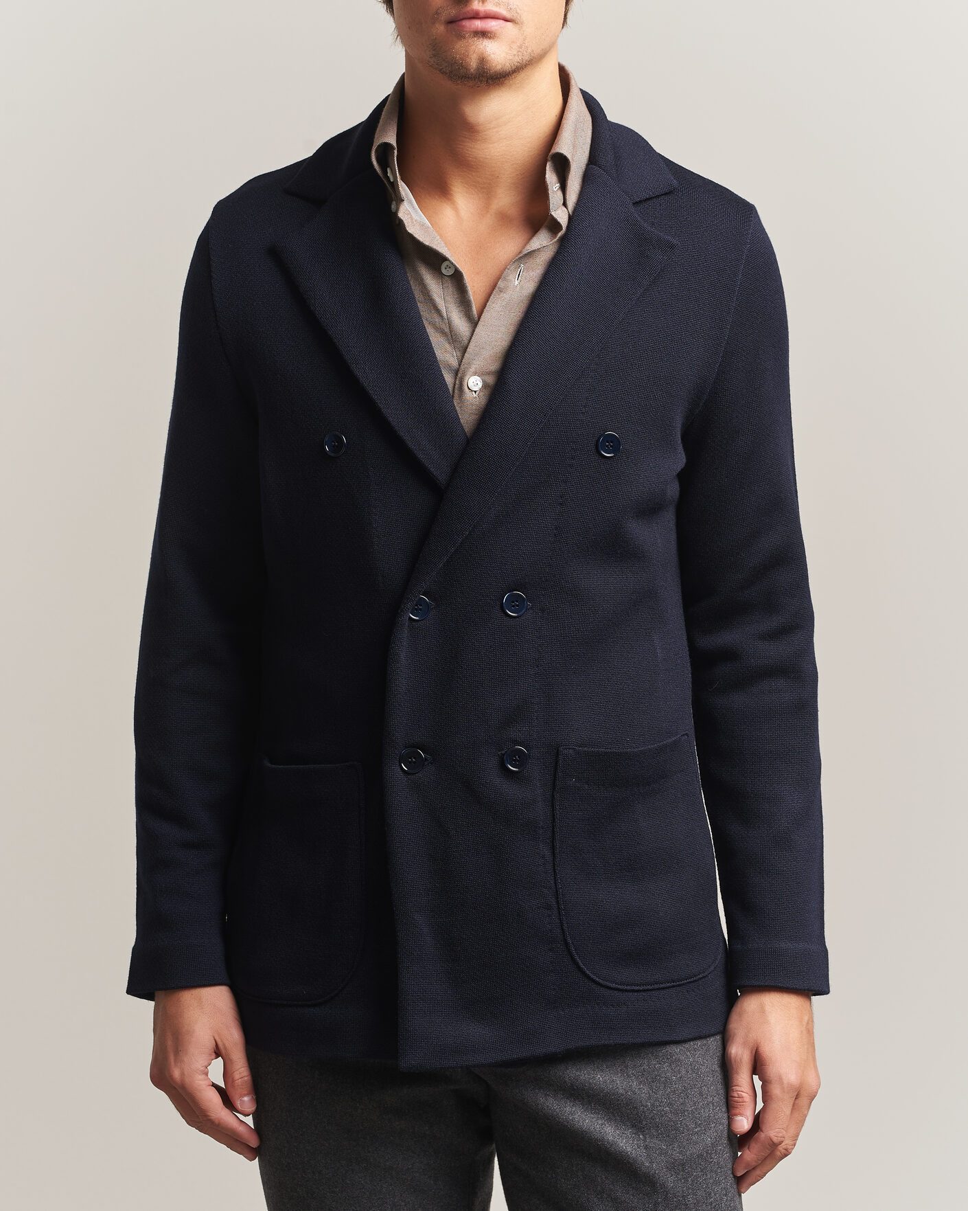 Herren | Sakkos | Stenströms | Knitted Herringbone DB Wool Blazer Navy