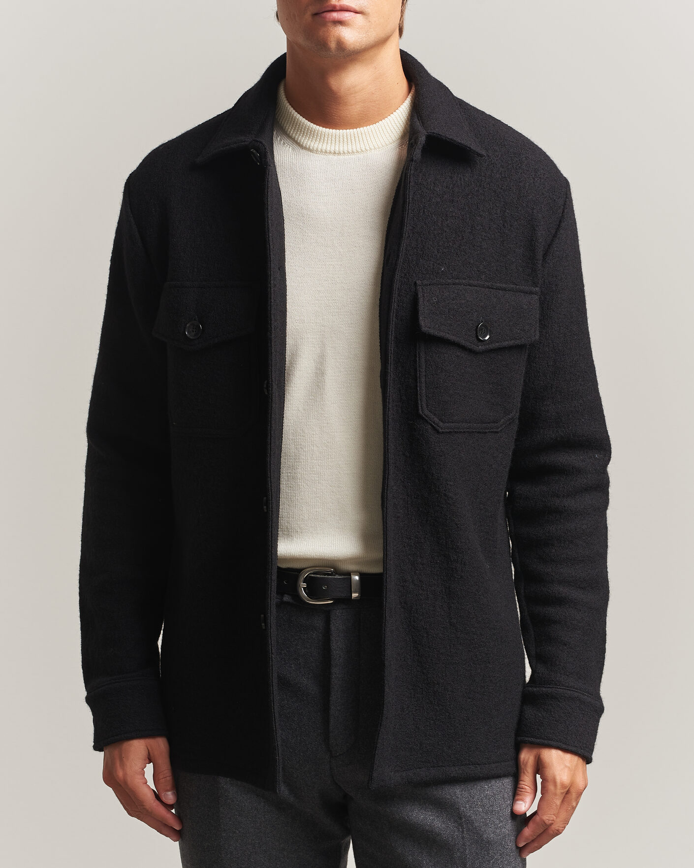 Herren | Hemden | Stenströms | Felted Wool Overshirt Black