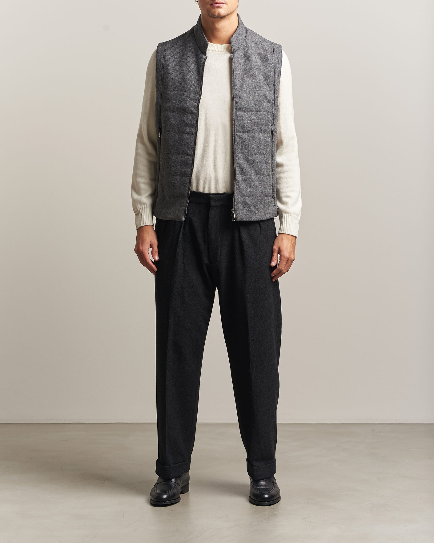 Herren | Westen | Stenströms | Wool Alcantara Detail Light Padded Vest Grey