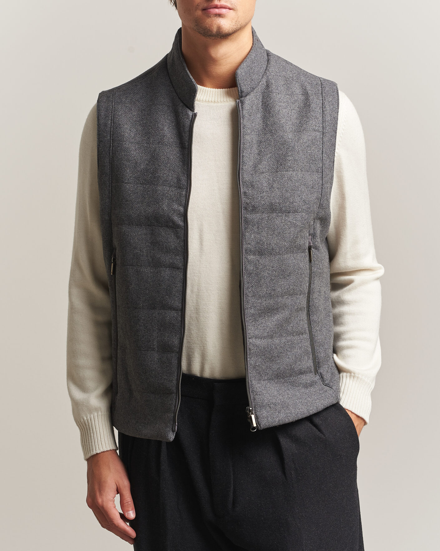 Herren | Westen | Stenströms | Wool Alcantara Detail Light Padded Vest Grey