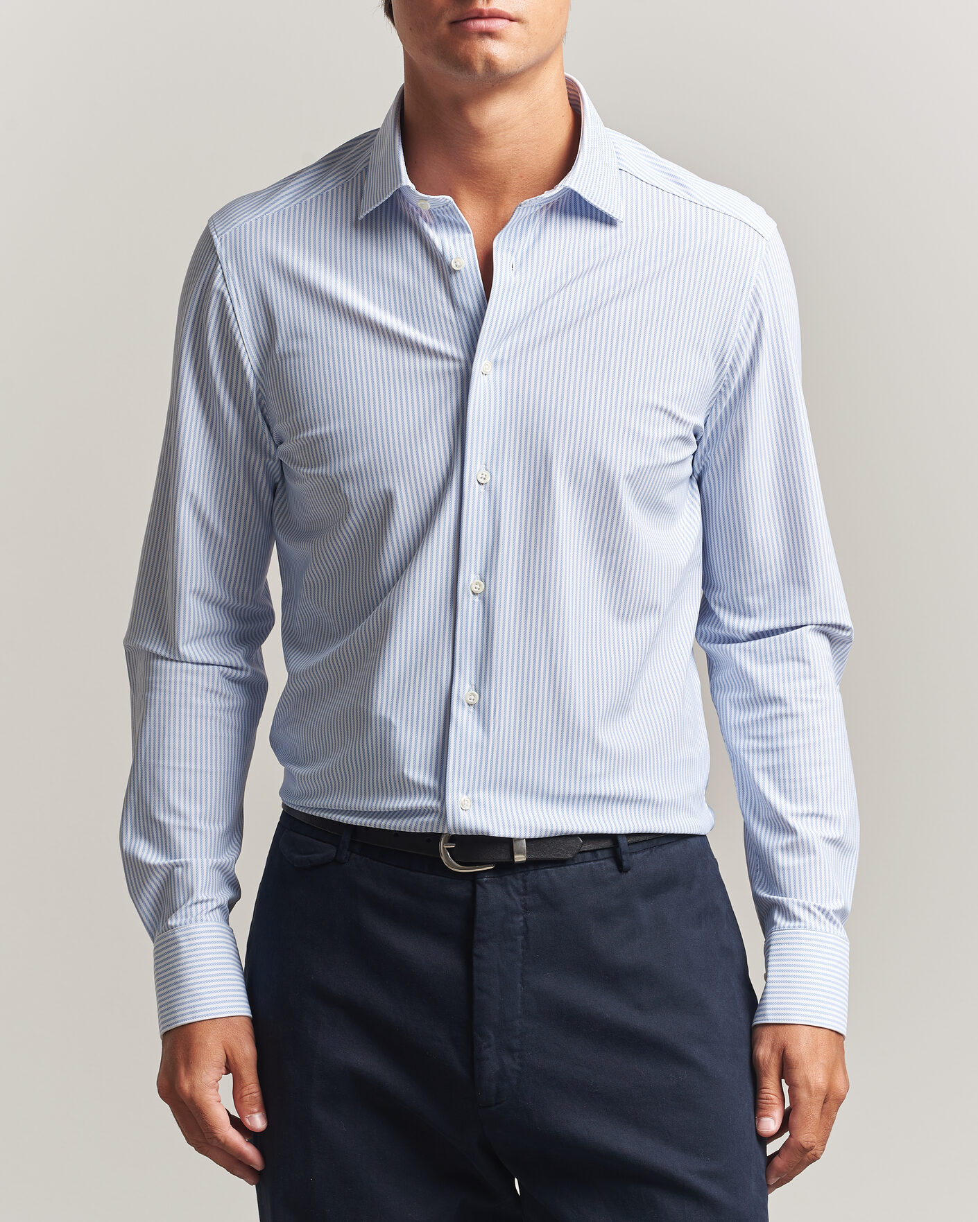 Herren | Hemden | Stenströms | Slimline Active Stretch Striped Shirt Light Blue