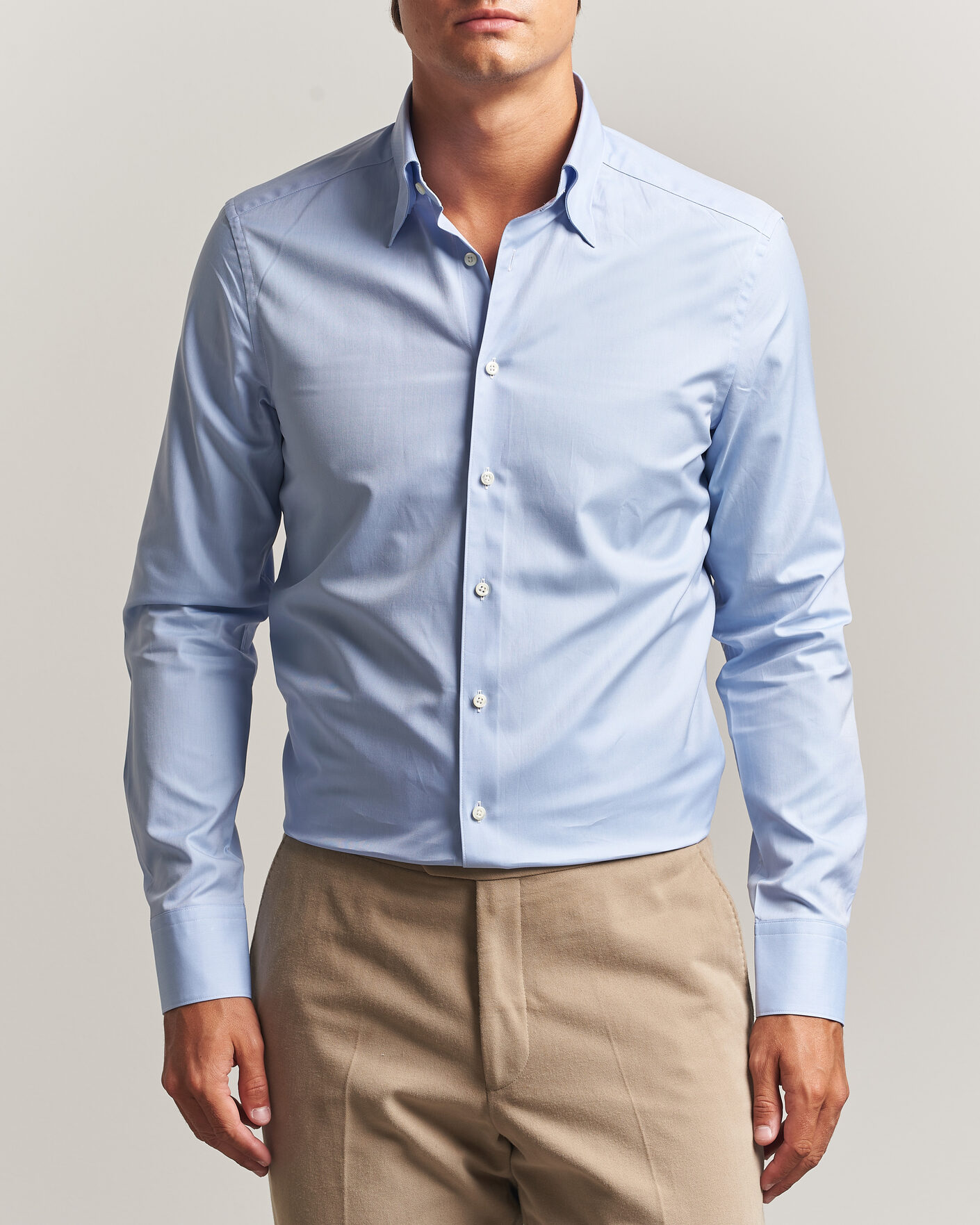 Herren | Hemden | Stenströms | Slimline Twofold Cotton Button Under Shirt Blue