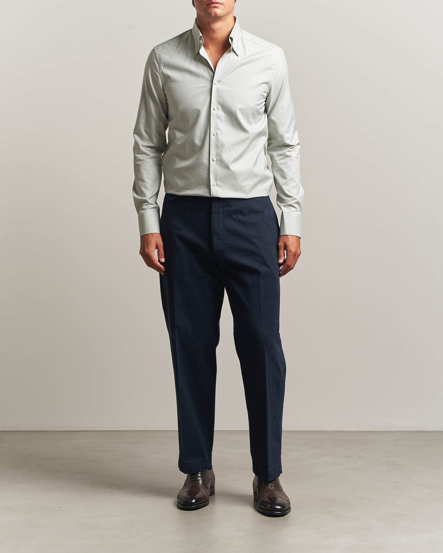 Herren | Hemden | Stenströms | Slimline Twofold Cotton Button Under Shirt Green