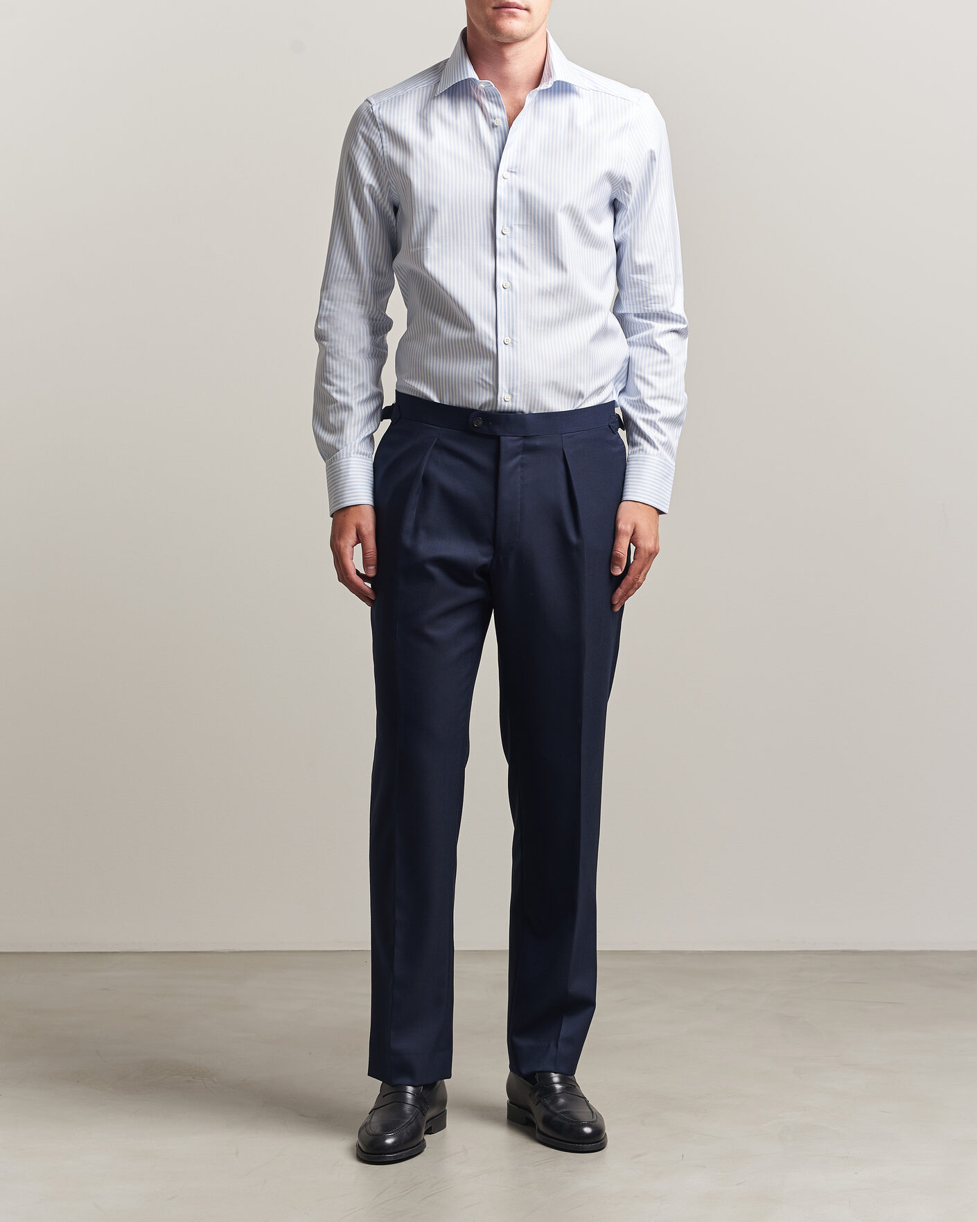 Herren | Hemden | Stenströms | Slimline Twofold Cotton Stripe Shirt Light Blue