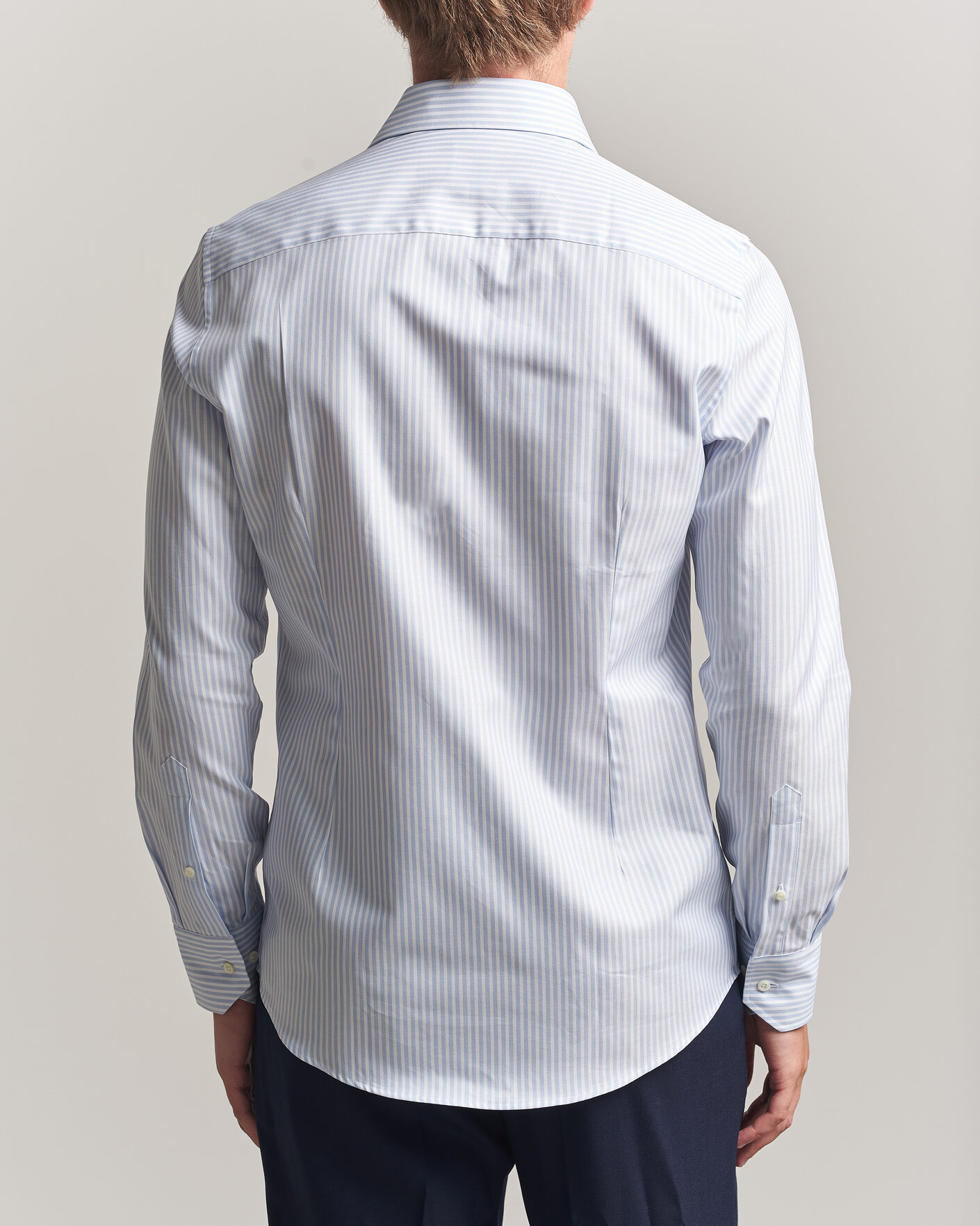 Herren | Hemden | Stenströms | Slimline Twofold Cotton Stripe Shirt Light Blue