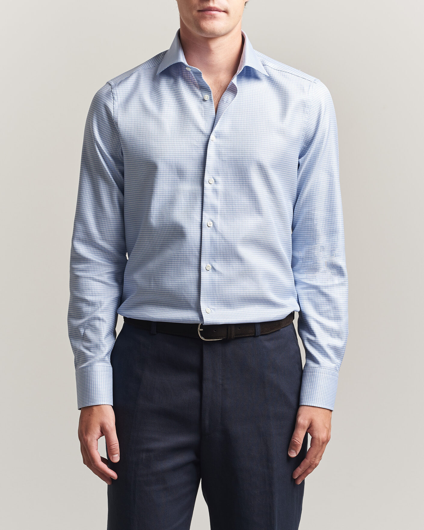 Herren | Hemden | Stenströms | Slimline Twofold Houndstooth Shirt Blue
