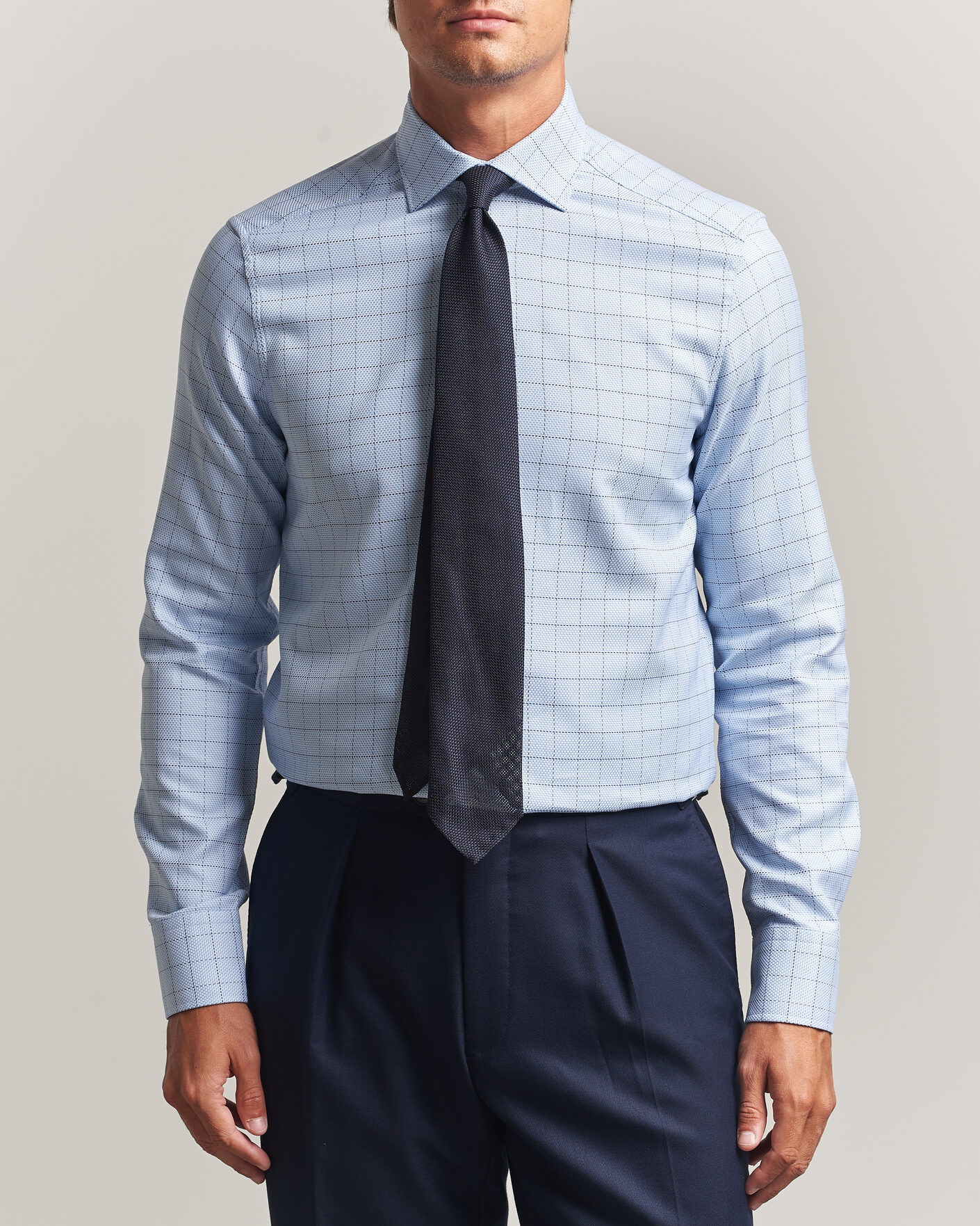 Herren | Hemden | Stenströms | Slimline Twofold Structure Check Shirt Blue
