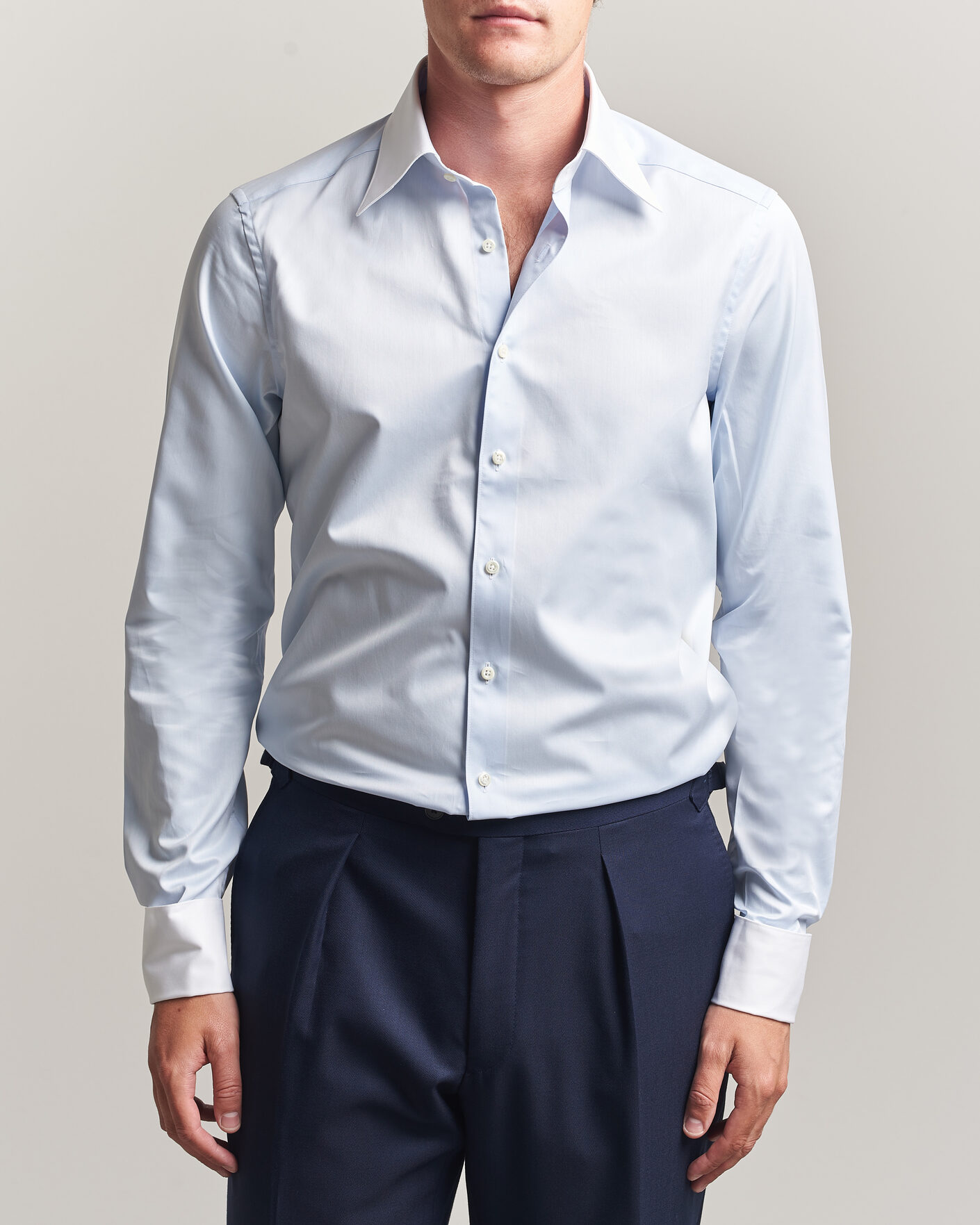 Herren | Hemden | Stenströms | Slimline White Collar Whinchester Shirt Blue