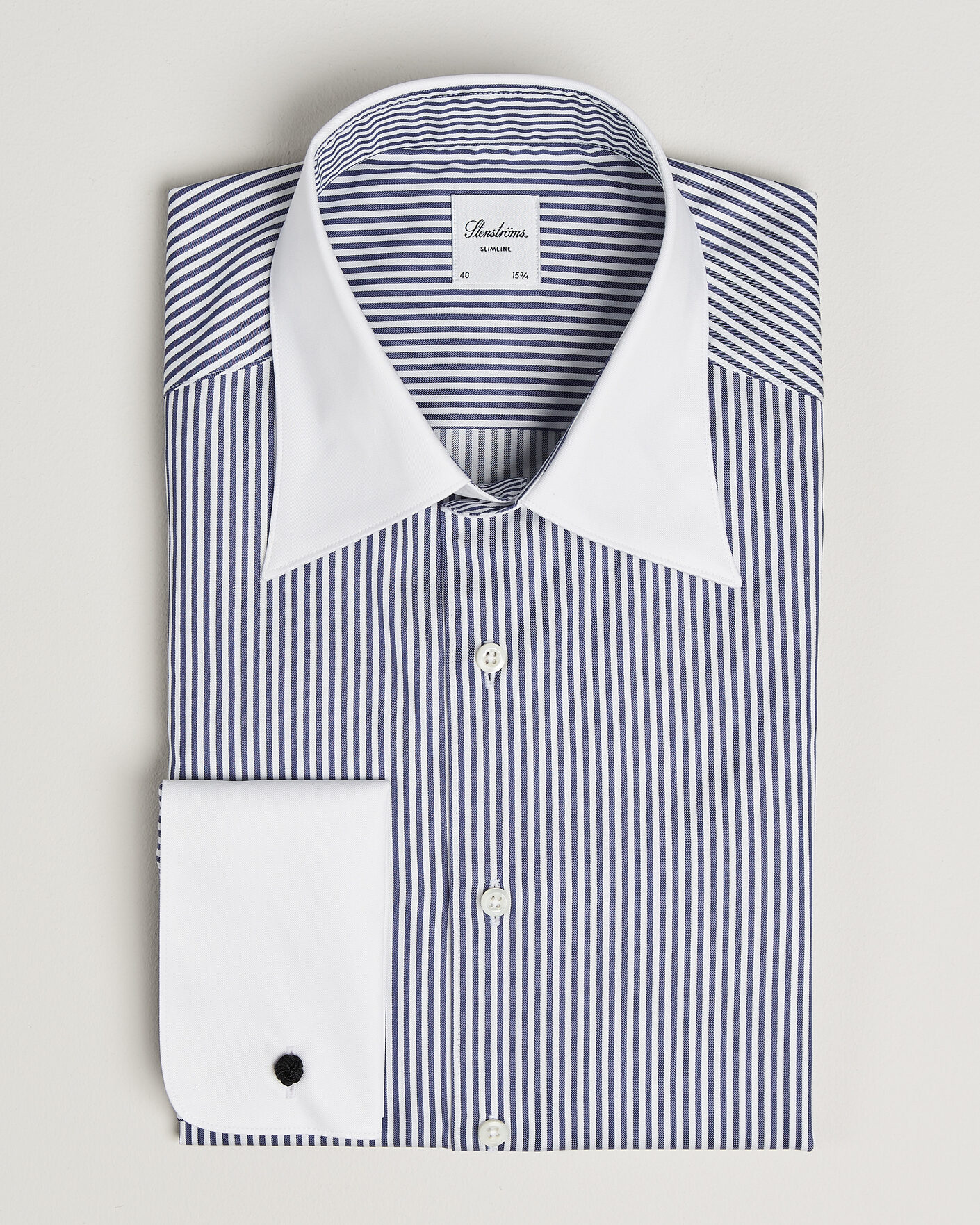 Herren | Hemden | Stenströms | Slimline White Collar Stripe Whinchester Shirt Blue