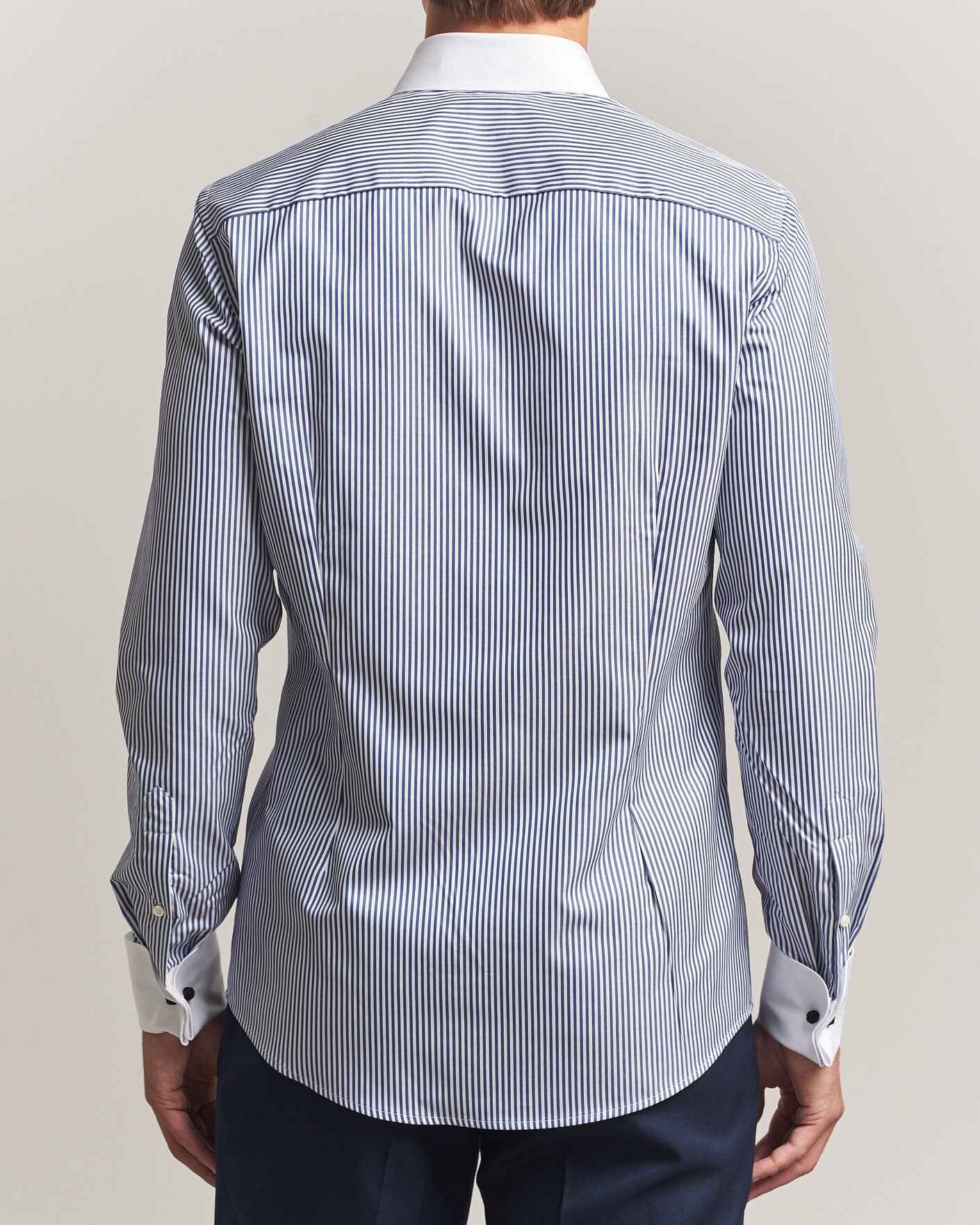 Herren | Hemden | Stenströms | Slimline White Collar Stripe Whinchester Shirt Blue
