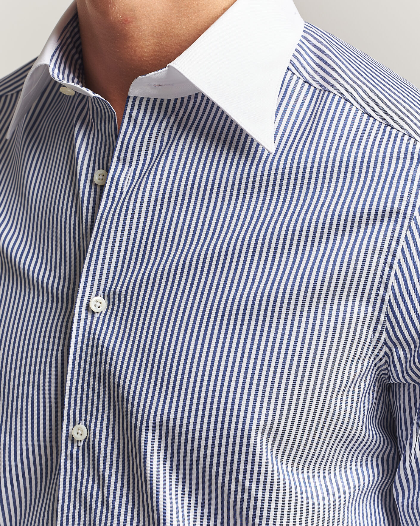 Herren | Hemden | Stenströms | Slimline White Collar Stripe Whinchester Shirt Blue