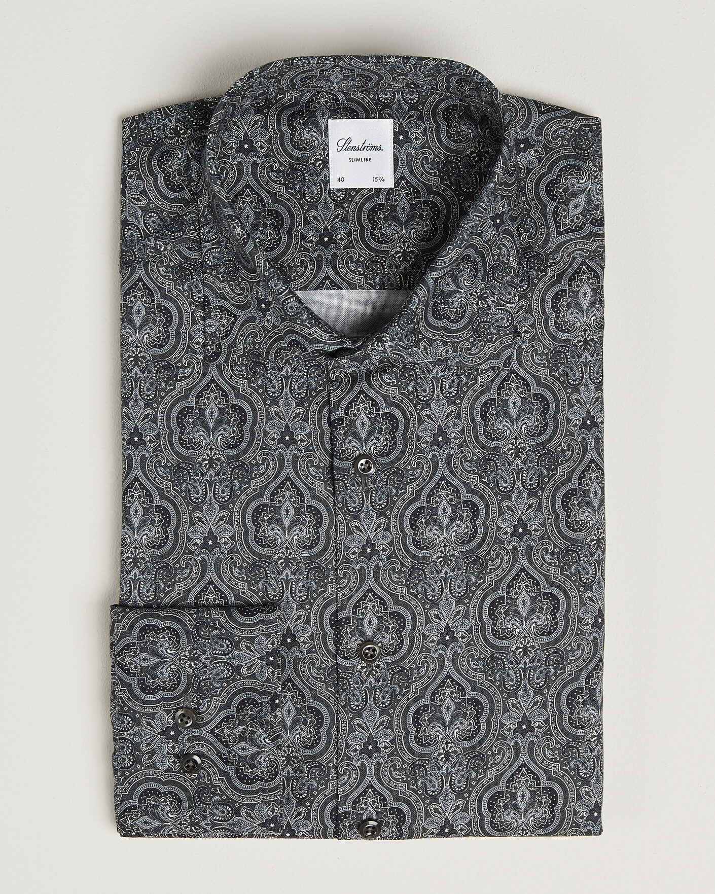 Herren | Hemden | Stenströms | Slimline Paisley Print Cut Away Shirt Grey