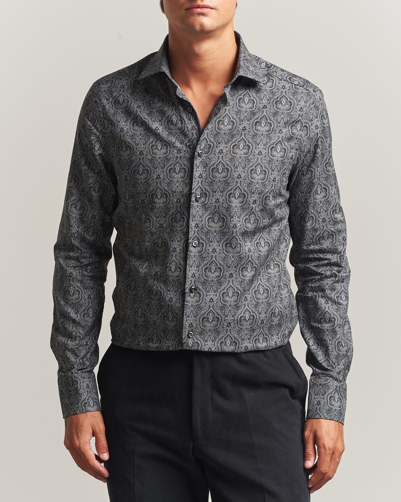 Herren | Hemden | Stenströms | Slimline Paisley Print Cut Away Shirt Grey