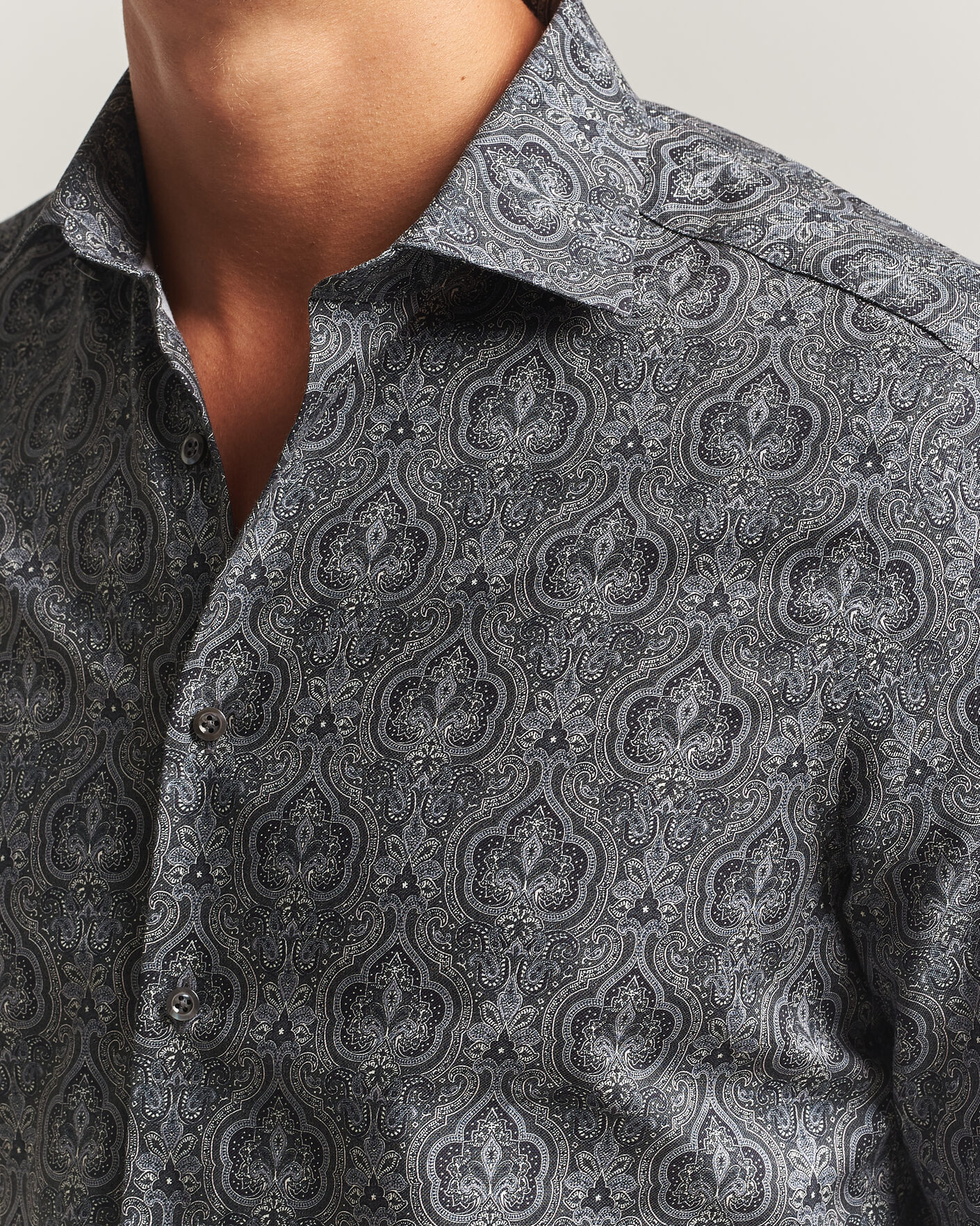 Herren | Hemden | Stenströms | Slimline Paisley Print Cut Away Shirt Grey