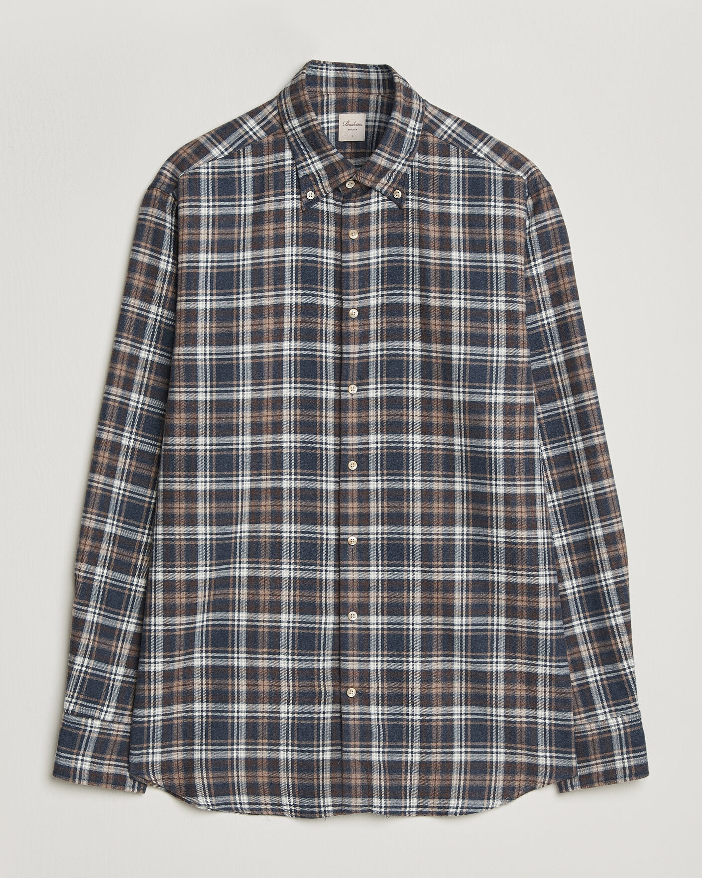 Herren | Hemden | Stenströms | Regular Fit Check Cut Away Flannel Shirt Navy