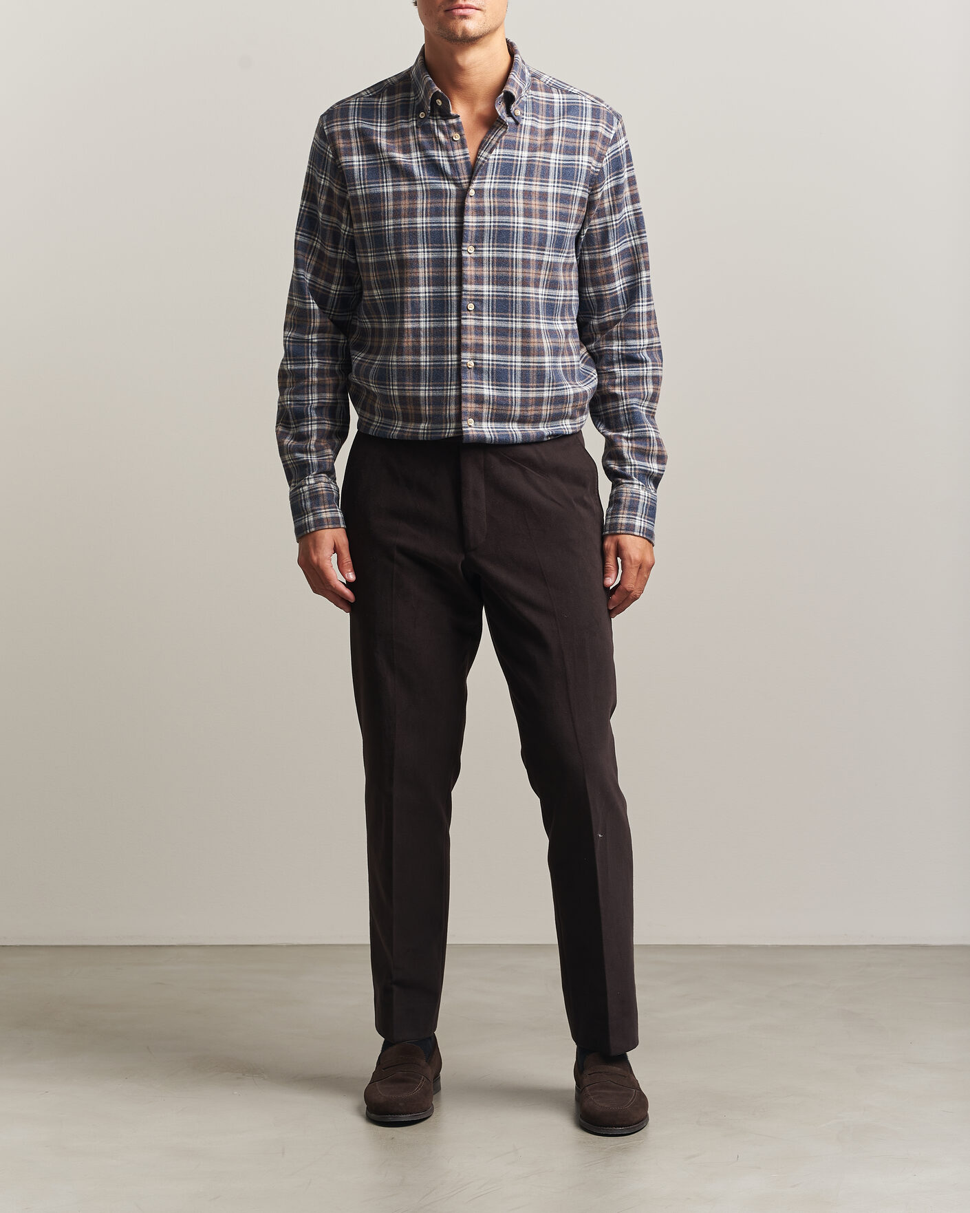 Herren | Hemden | Stenströms | Regular Fit Check Cut Away Flannel Shirt Navy