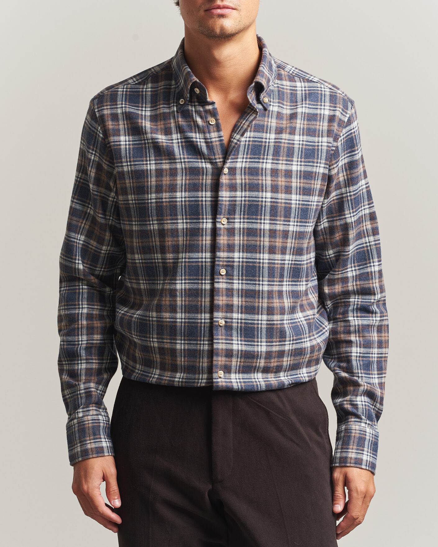 Herren | Hemden | Stenströms | Regular Fit Check Cut Away Flannel Shirt Navy
