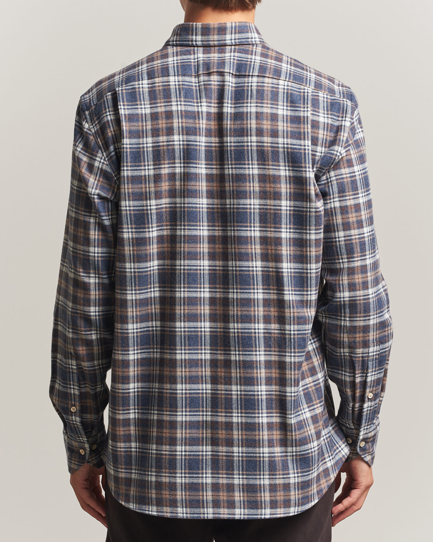 Herren | Hemden | Stenströms | Regular Fit Check Cut Away Flannel Shirt Navy