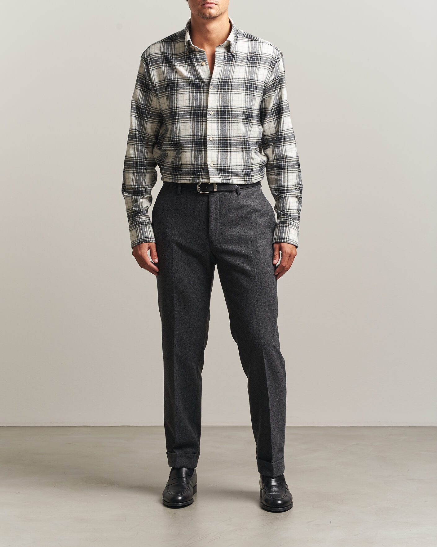 Herren | Hemden | Stenströms | Regular Fit Check Button Down Flannel Shirt Grey