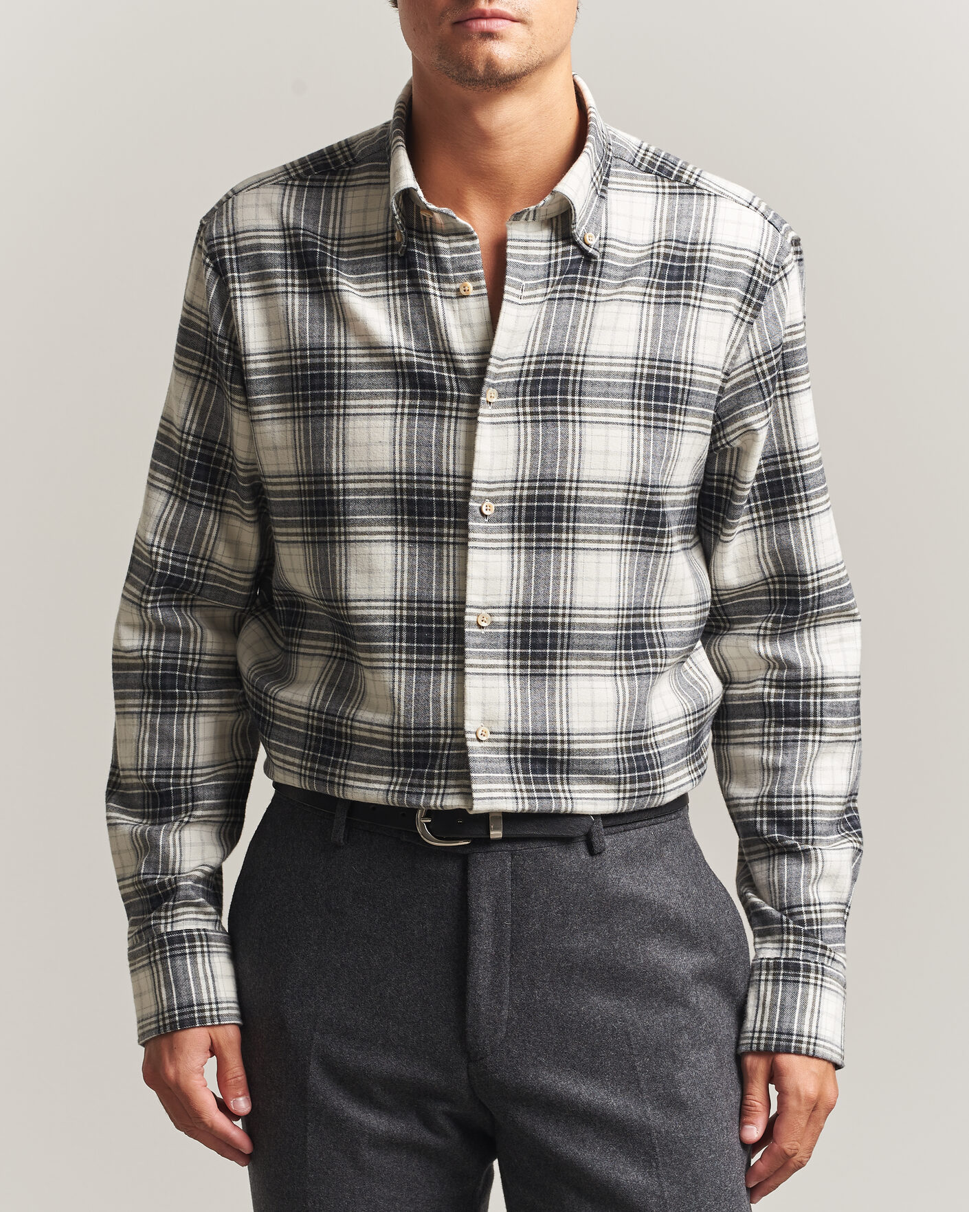 Herren | Hemden | Stenströms | Regular Fit Check Button Down Flannel Shirt Grey