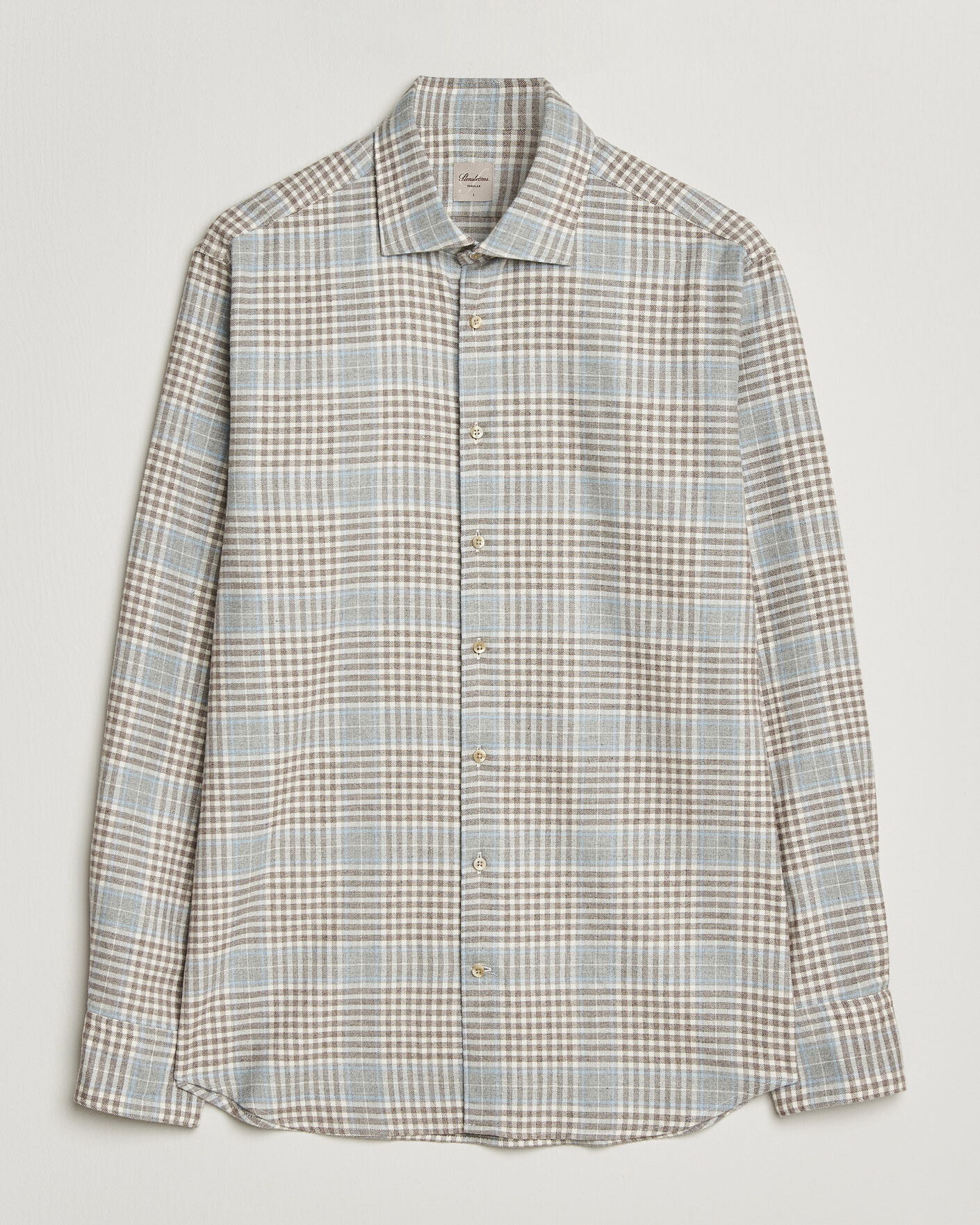 Herren | Hemden | Stenströms | Regular Fit Overcheck Flannel Shirt Light Brown