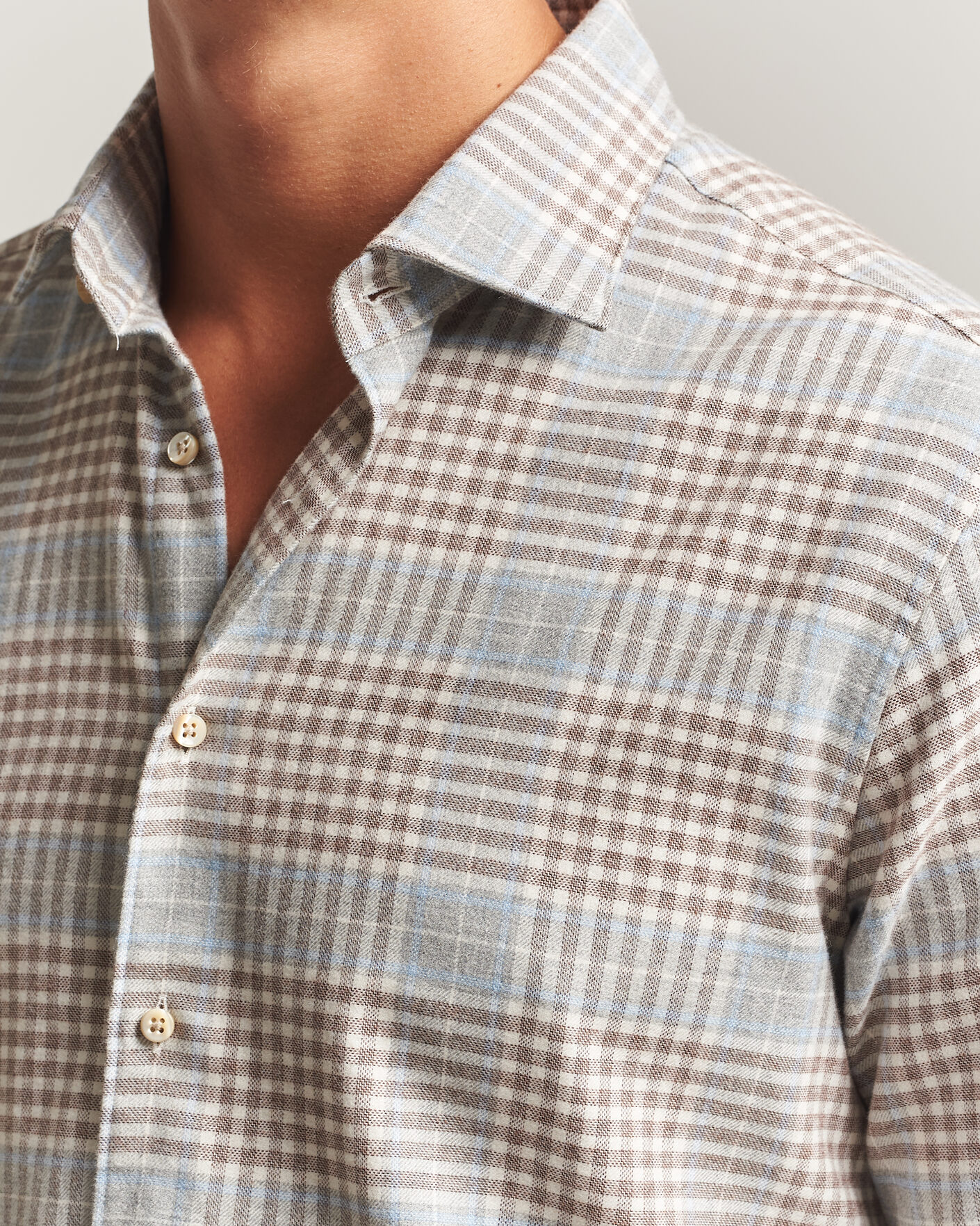 Herren | Hemden | Stenströms | Regular Fit Overcheck Flannel Shirt Light Brown