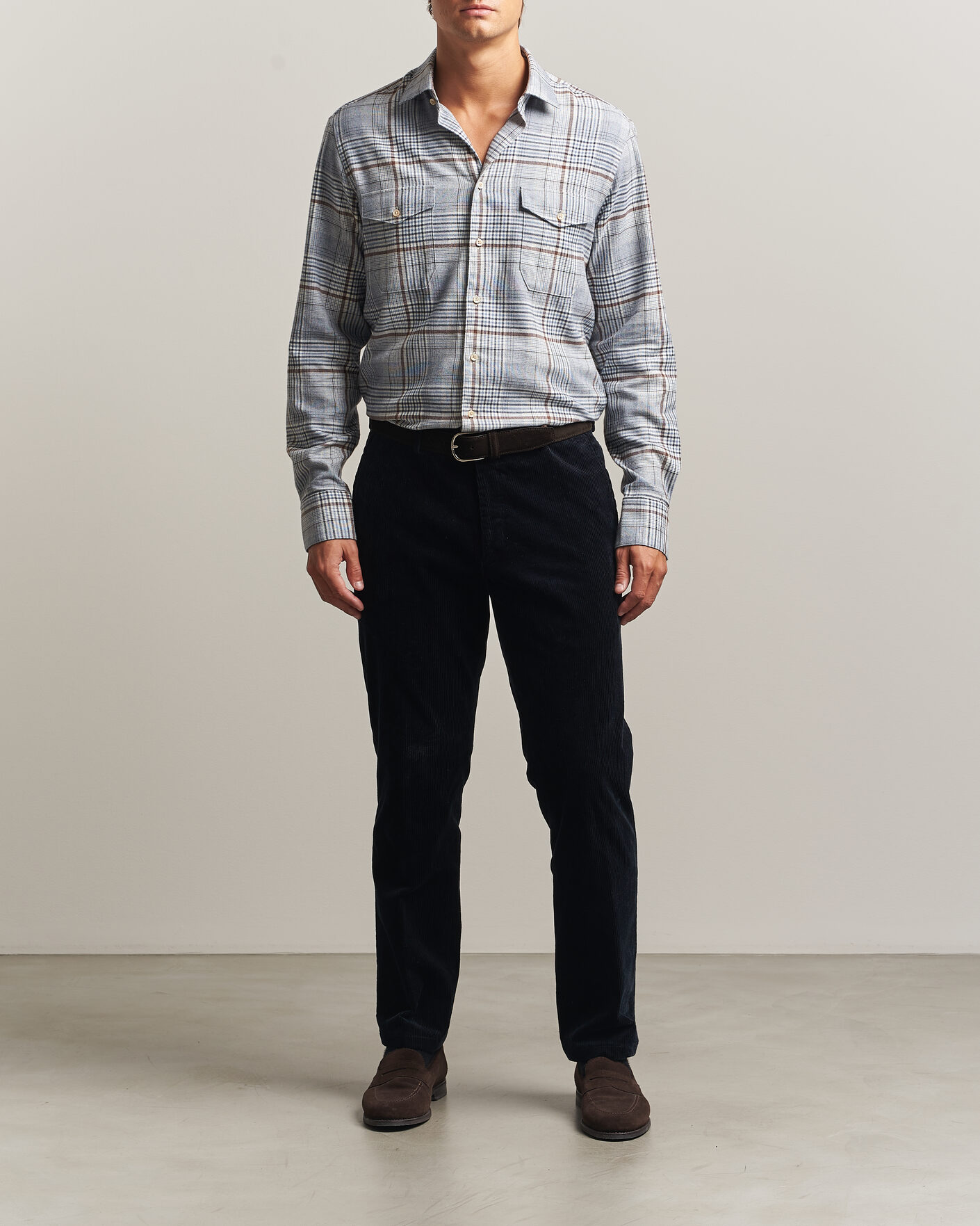 Herren | Hemden | Stenströms | Regular Fit Front Pocket Flannel Shirt Blue