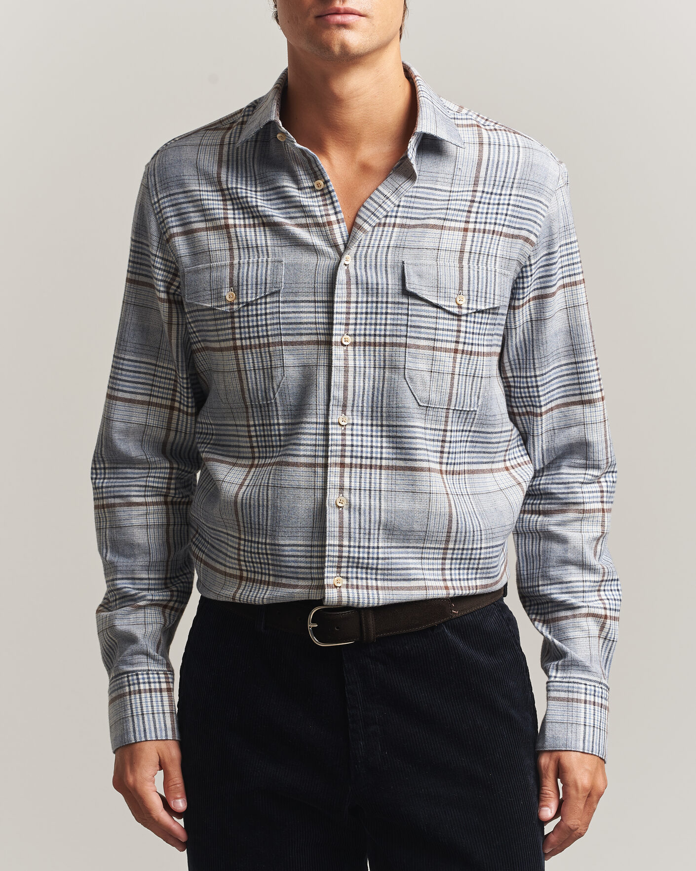 Herren | Hemden | Stenströms | Regular Fit Front Pocket Flannel Shirt Blue