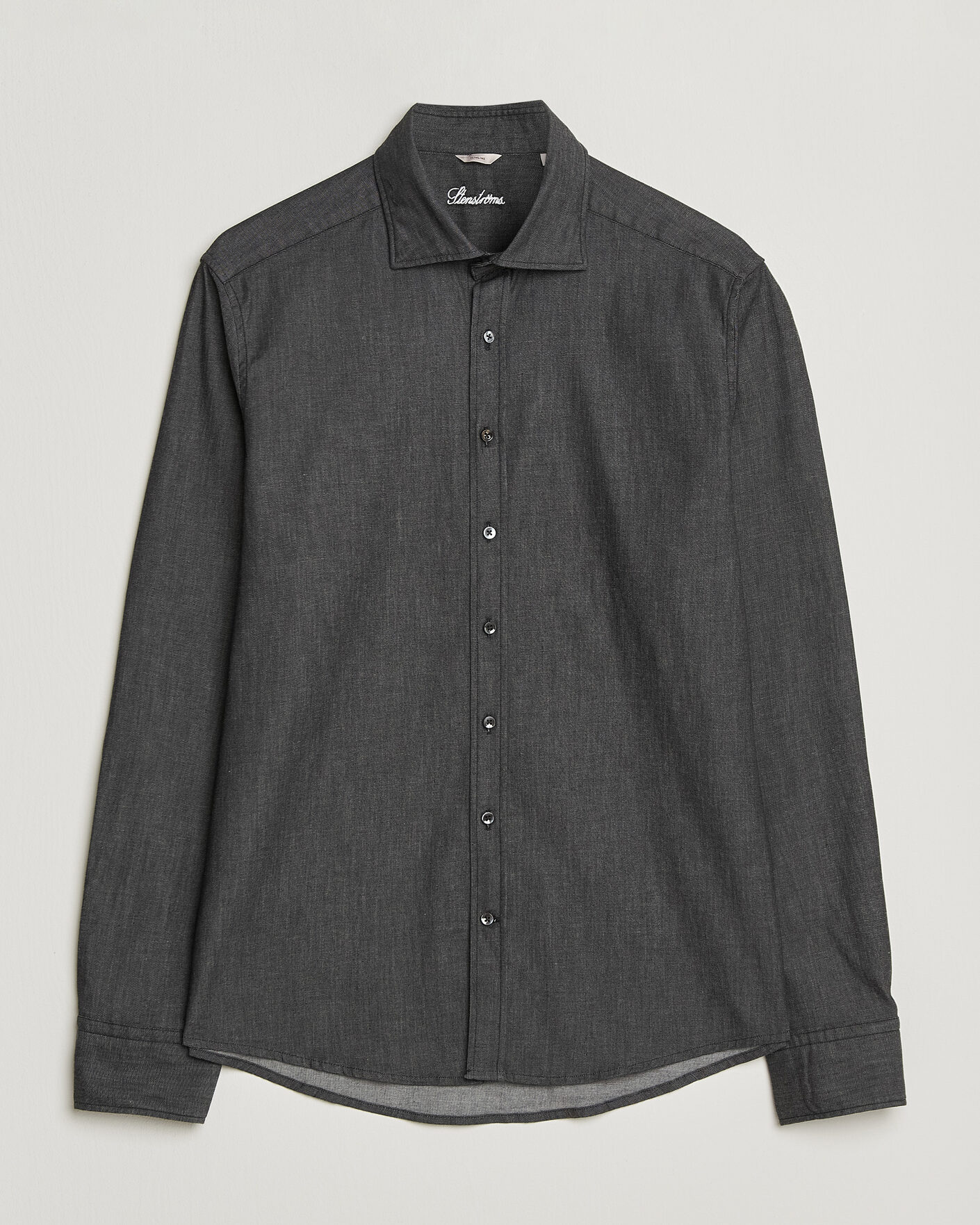 Herren | Hemden | Stenströms | Slimline Garment Washed Shirt Black Denim