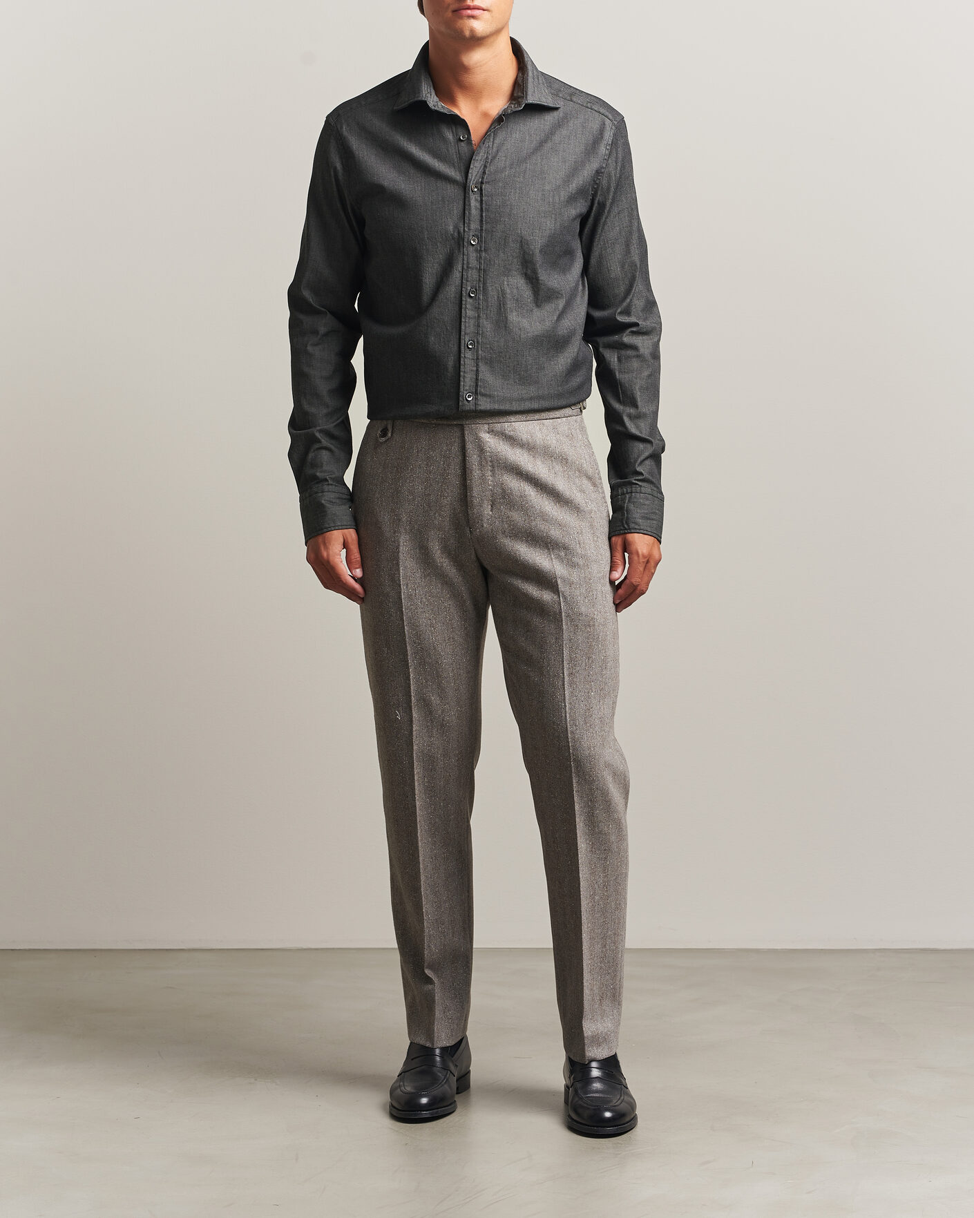 Herren | Hemden | Stenströms | Slimline Garment Washed Shirt Black Denim