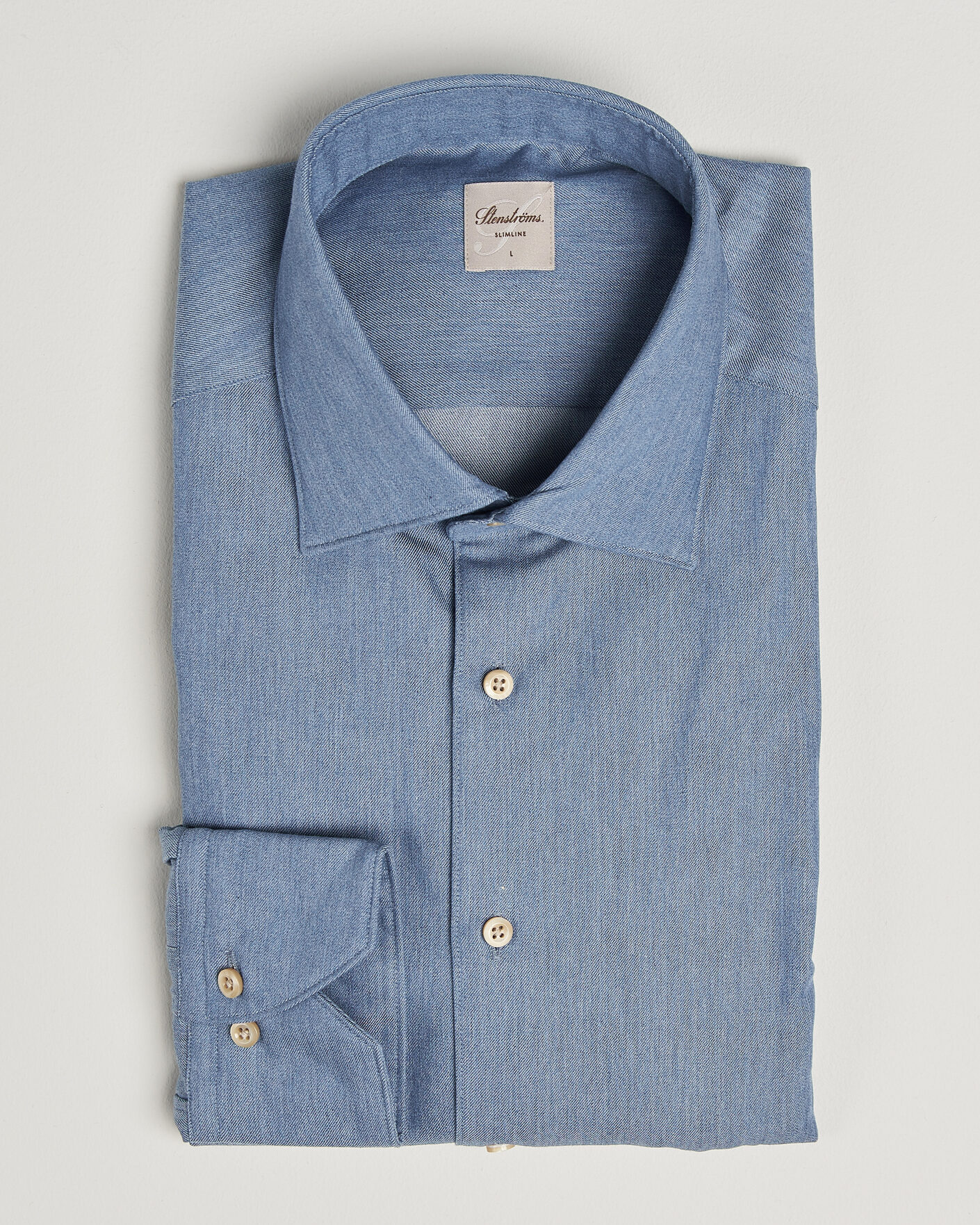 Herren | Hemden | Stenströms | Slimline Cotton Twill Denim Shirt Blue