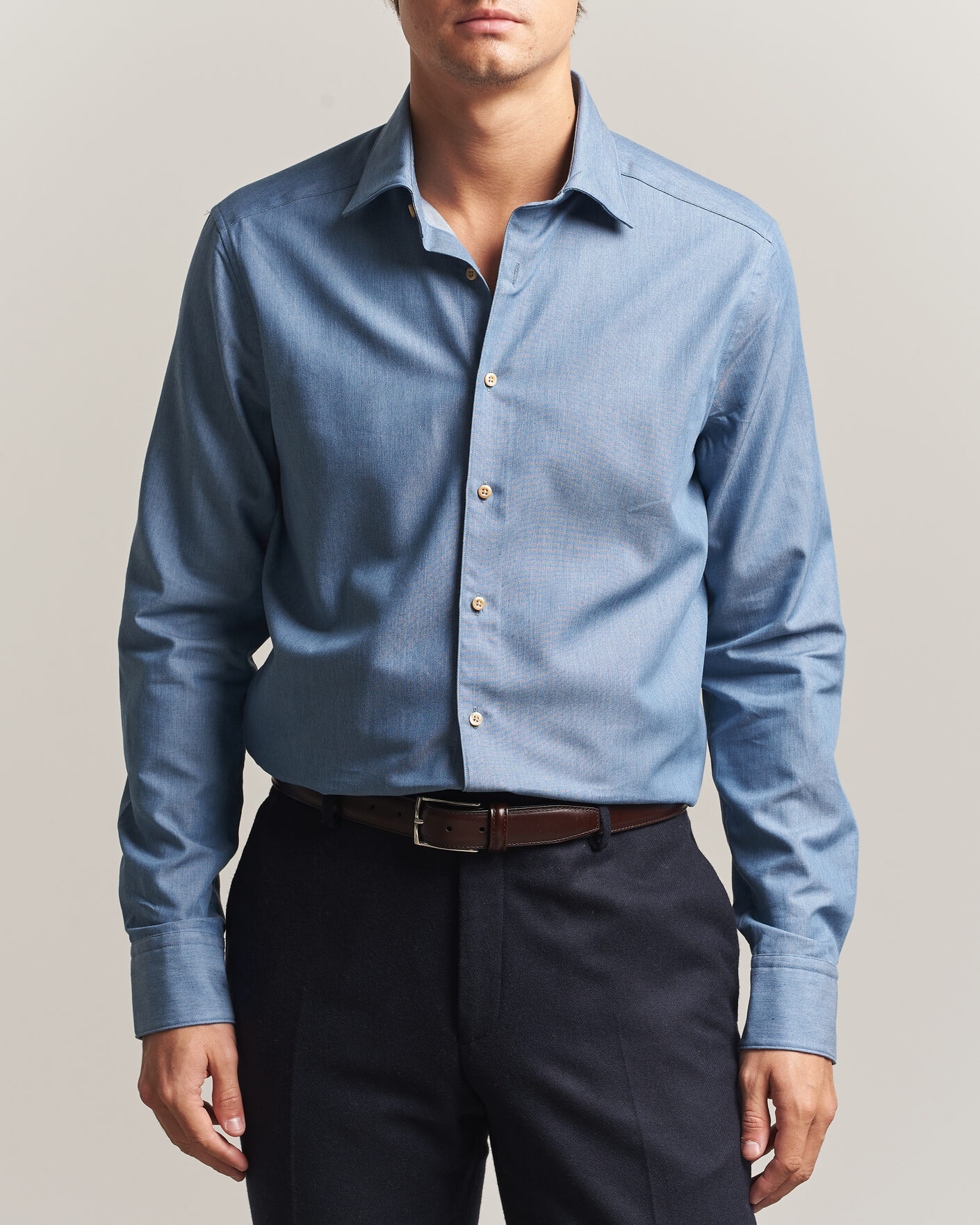 Herren | Hemden | Stenströms | Slimline Cotton Twill Denim Shirt Blue