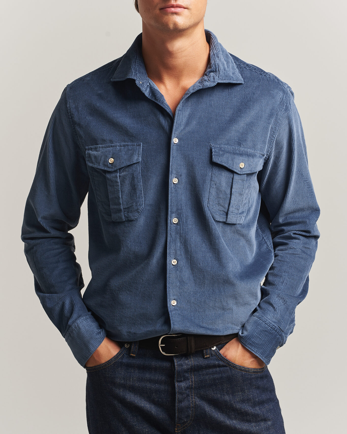 Herren | Hemden | Stenströms | Regular Fit Cord Pocket Shirt Blue