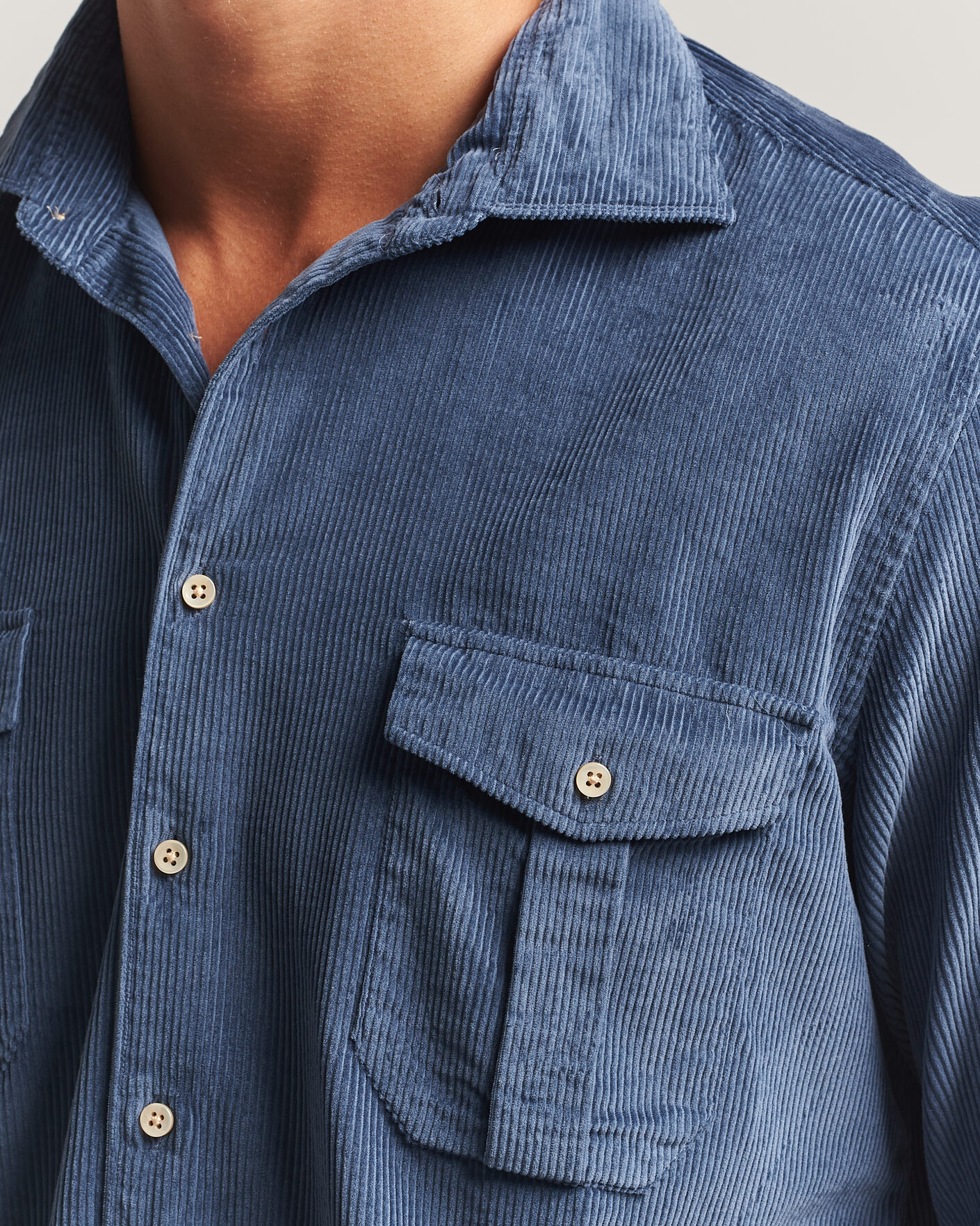 Herren | Hemden | Stenströms | Regular Fit Cord Pocket Shirt Blue