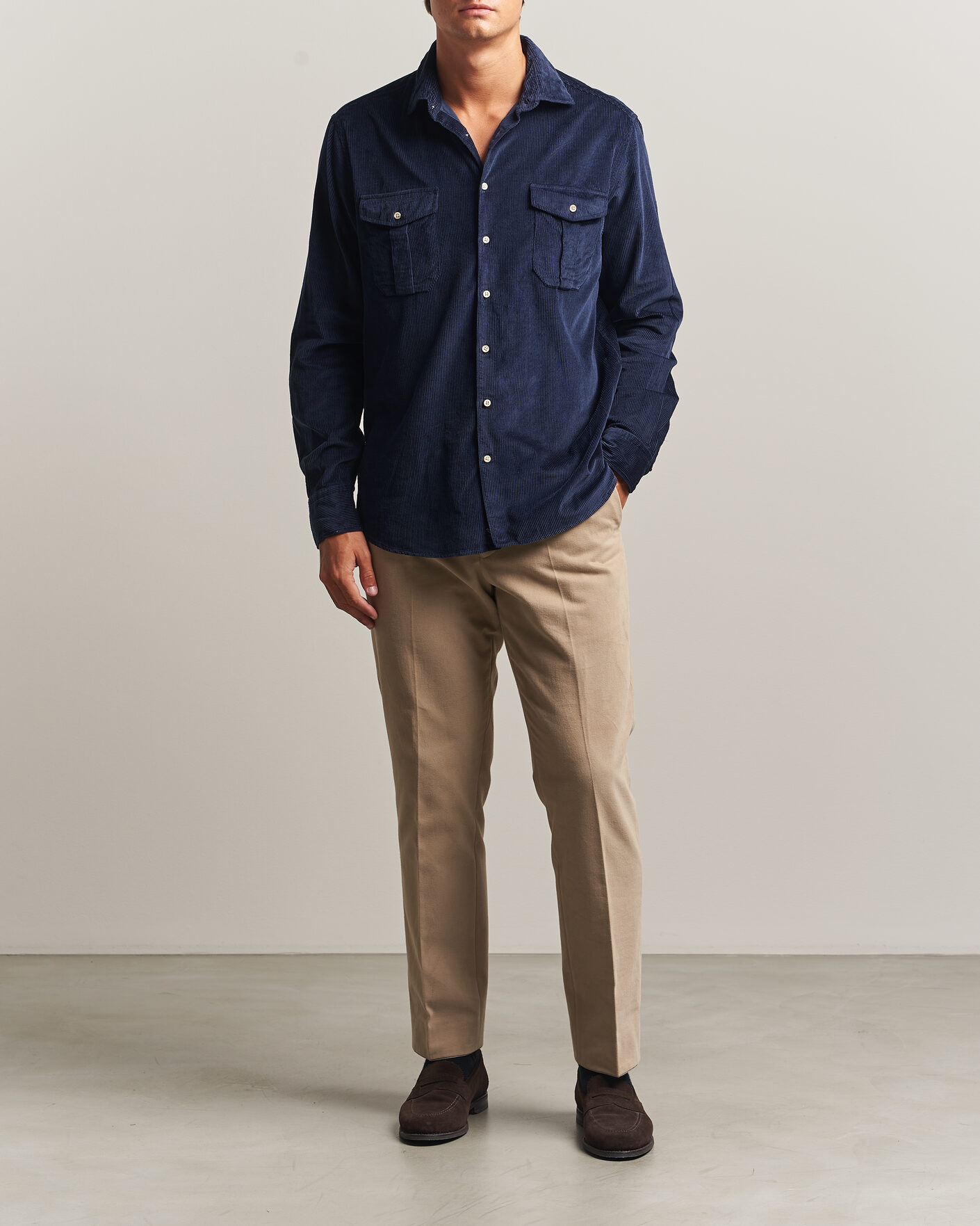 Herren | Hemden | Stenströms | Regular Fit Cord Pocket Shirt Navy