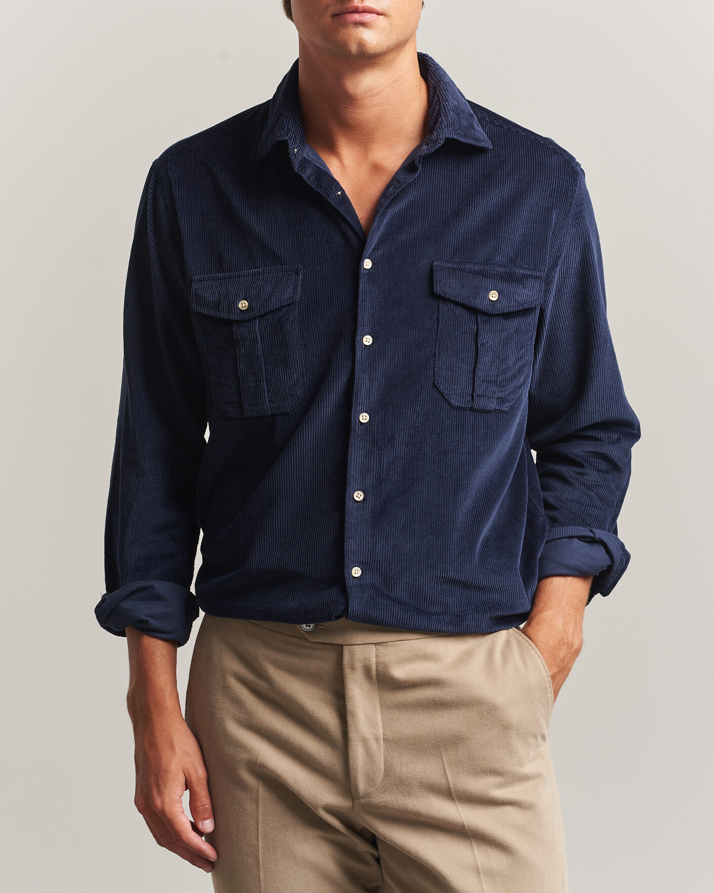 Herren | Hemden | Stenströms | Regular Fit Cord Pocket Shirt Navy