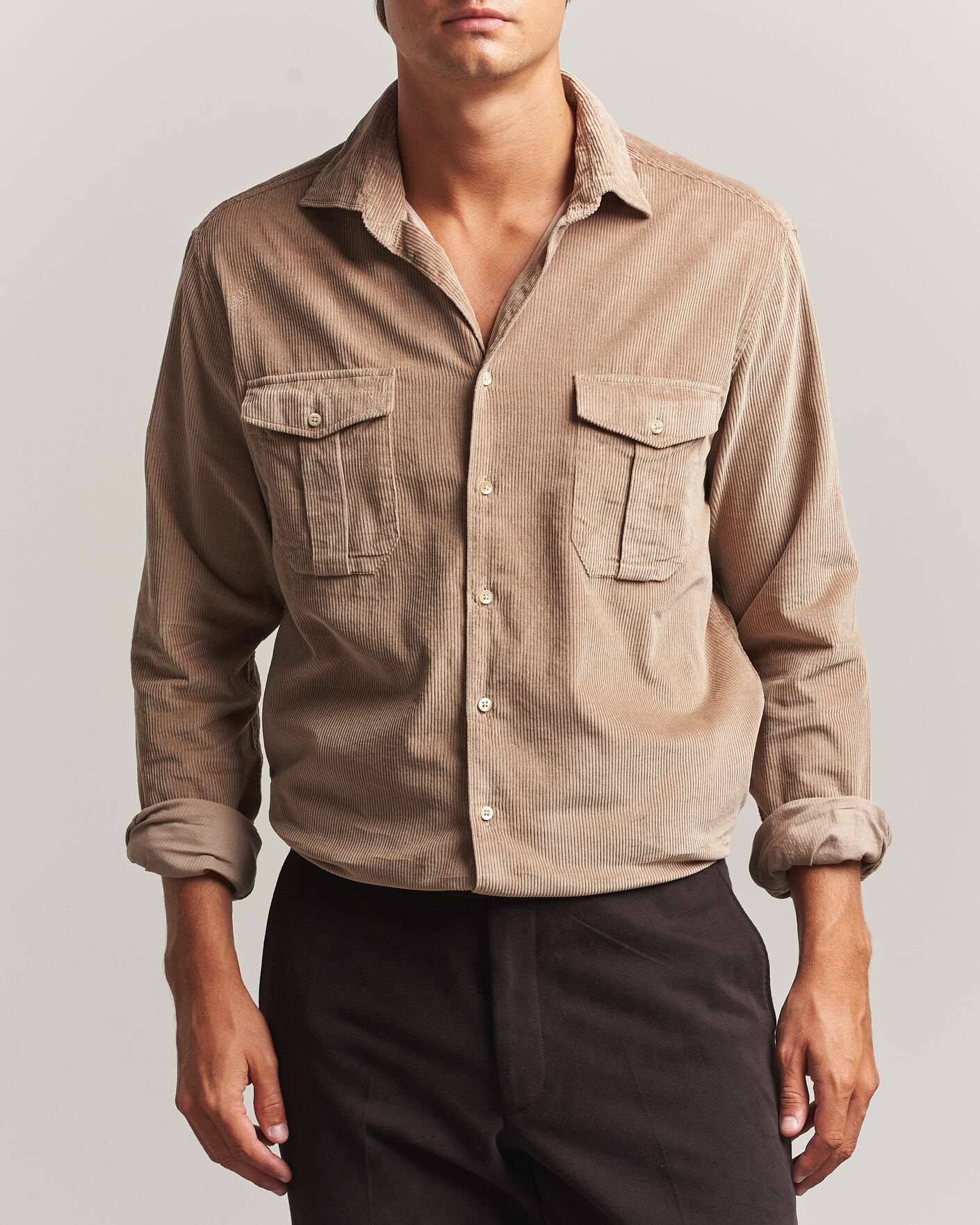 Herren | Hemden | Stenströms | Regular Fit Cord Pocket Shirt Light Brown