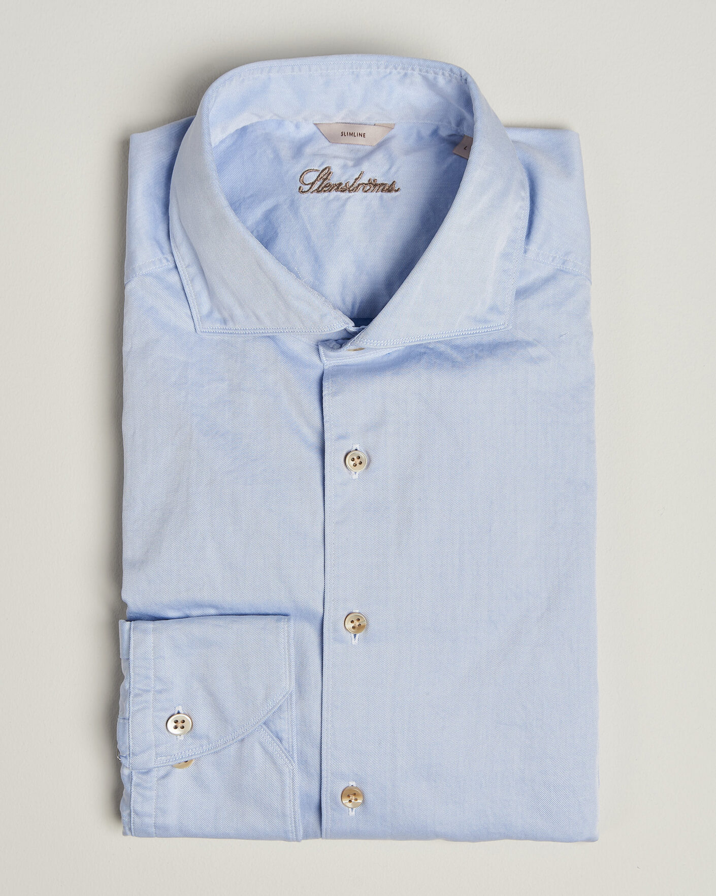 Herren | Hemden | Stenströms | Slimline Washed Cotton Twill Cut Away Shirt Blue