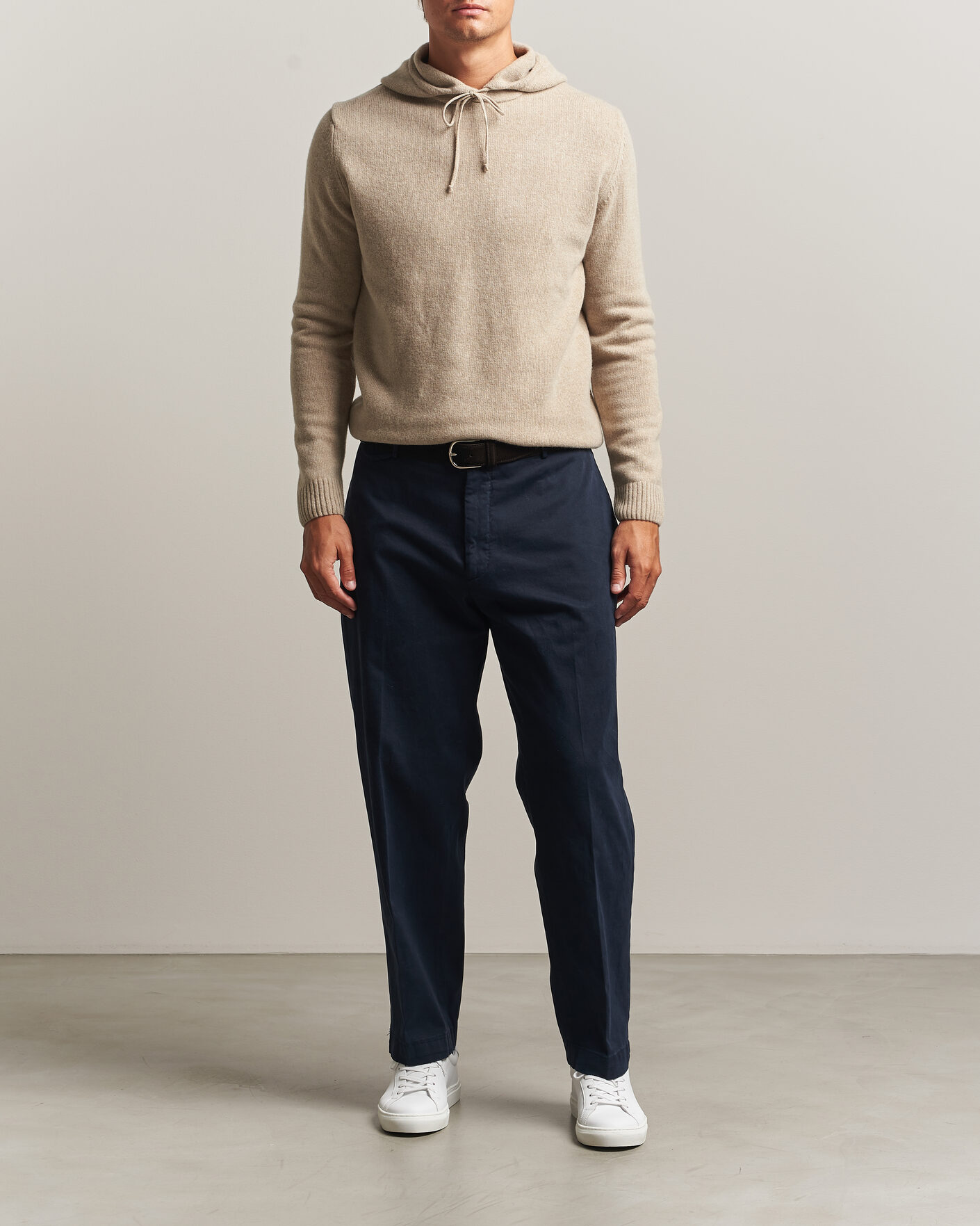 Herren | Pullover | Stenströms | Brushed Merino Hood Beige