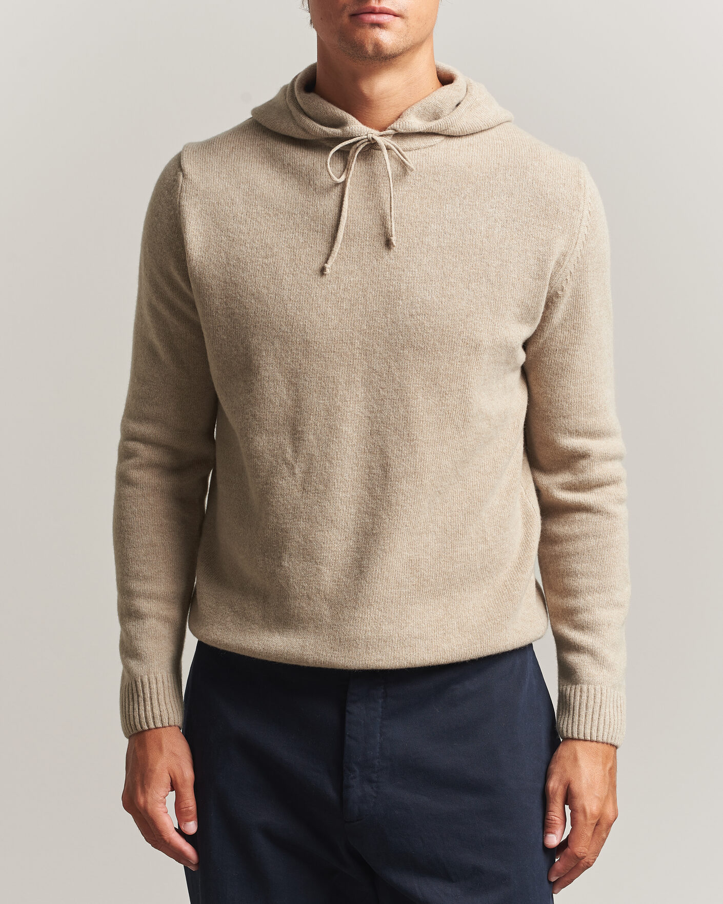 Herren | Pullover | Stenströms | Brushed Merino Hood Beige