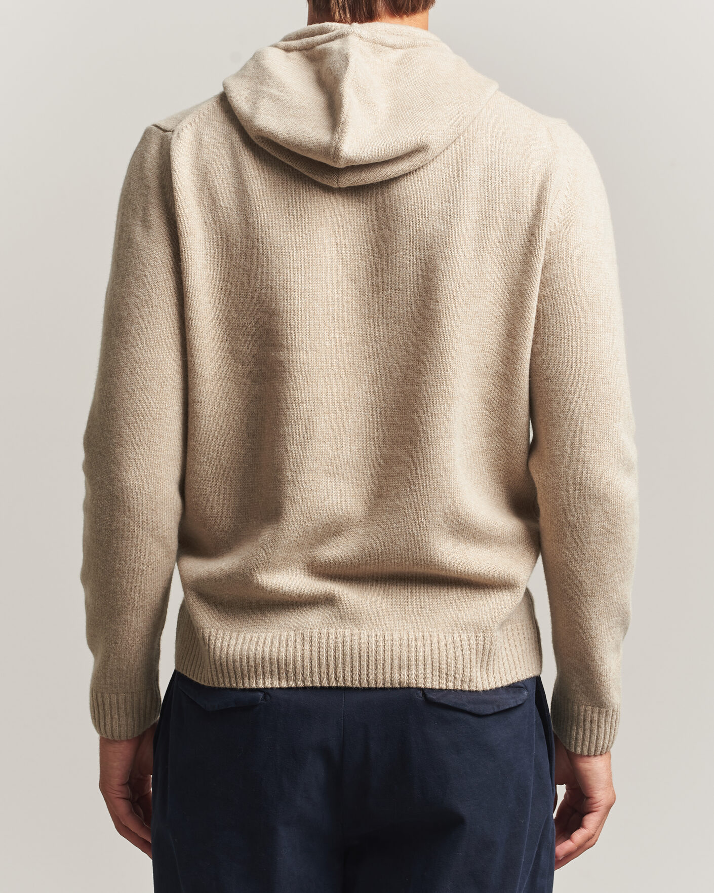 Herren | Pullover | Stenströms | Brushed Merino Hood Beige