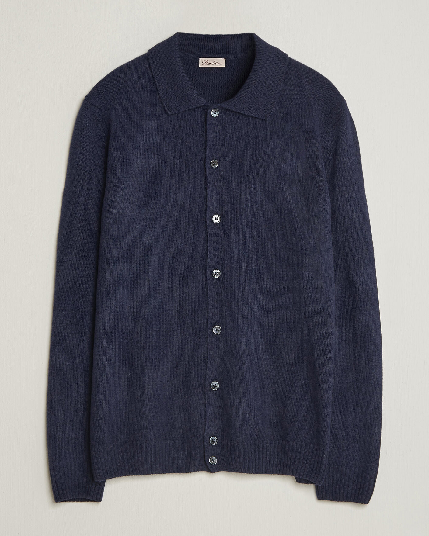 Herren | Pullover | Stenströms | Brushed Merino Polo Cardigan Navy