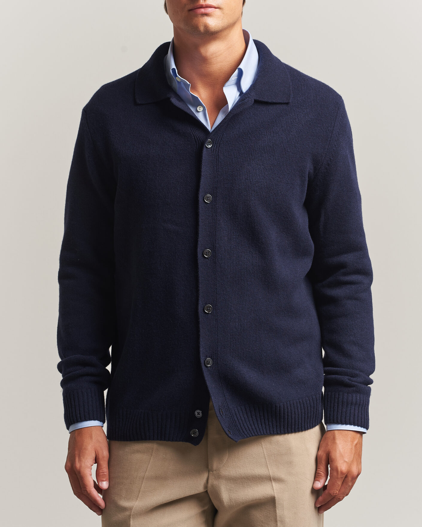Herren | Pullover | Stenströms | Brushed Merino Polo Cardigan Navy