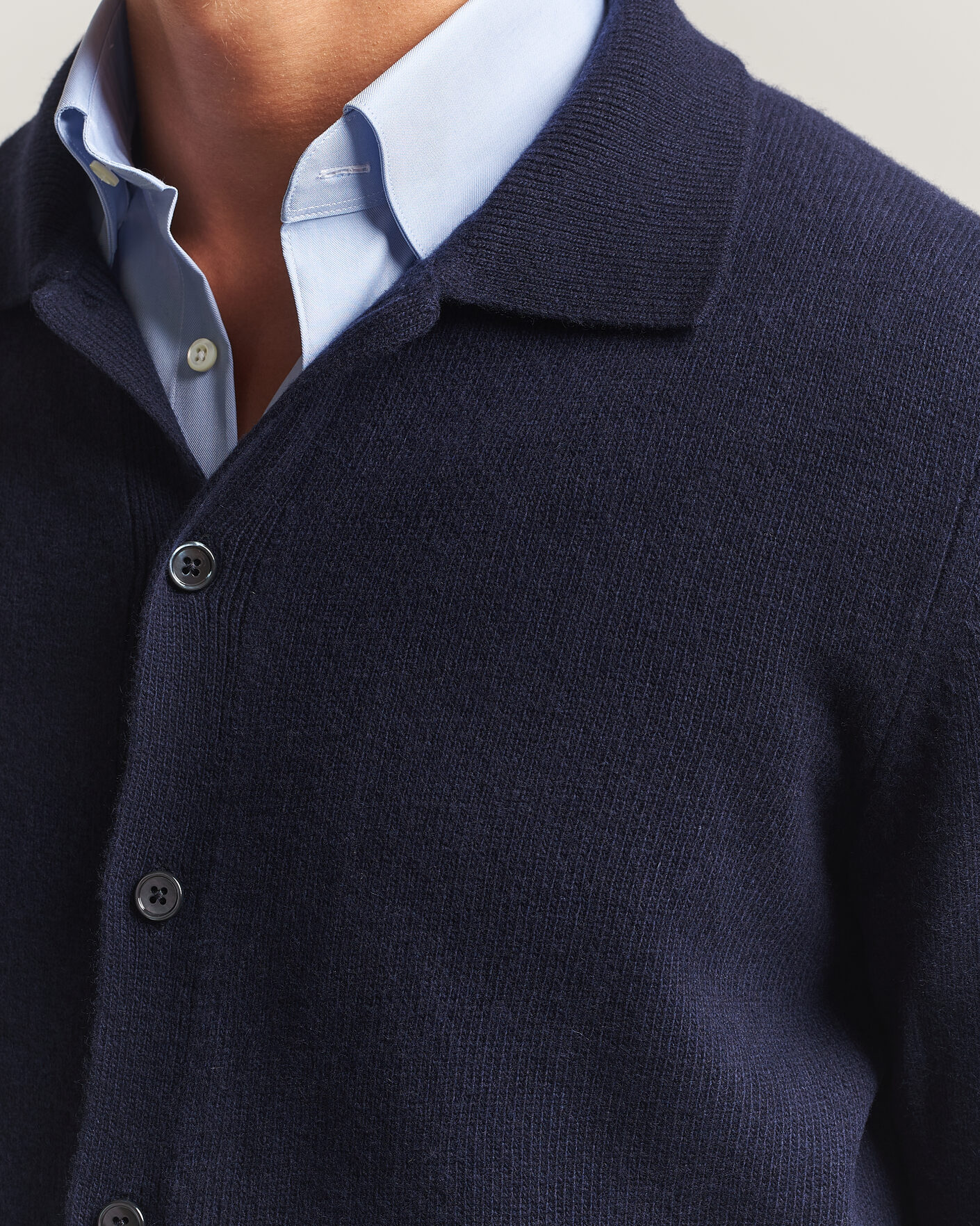 Herren | Pullover | Stenströms | Brushed Merino Polo Cardigan Navy
