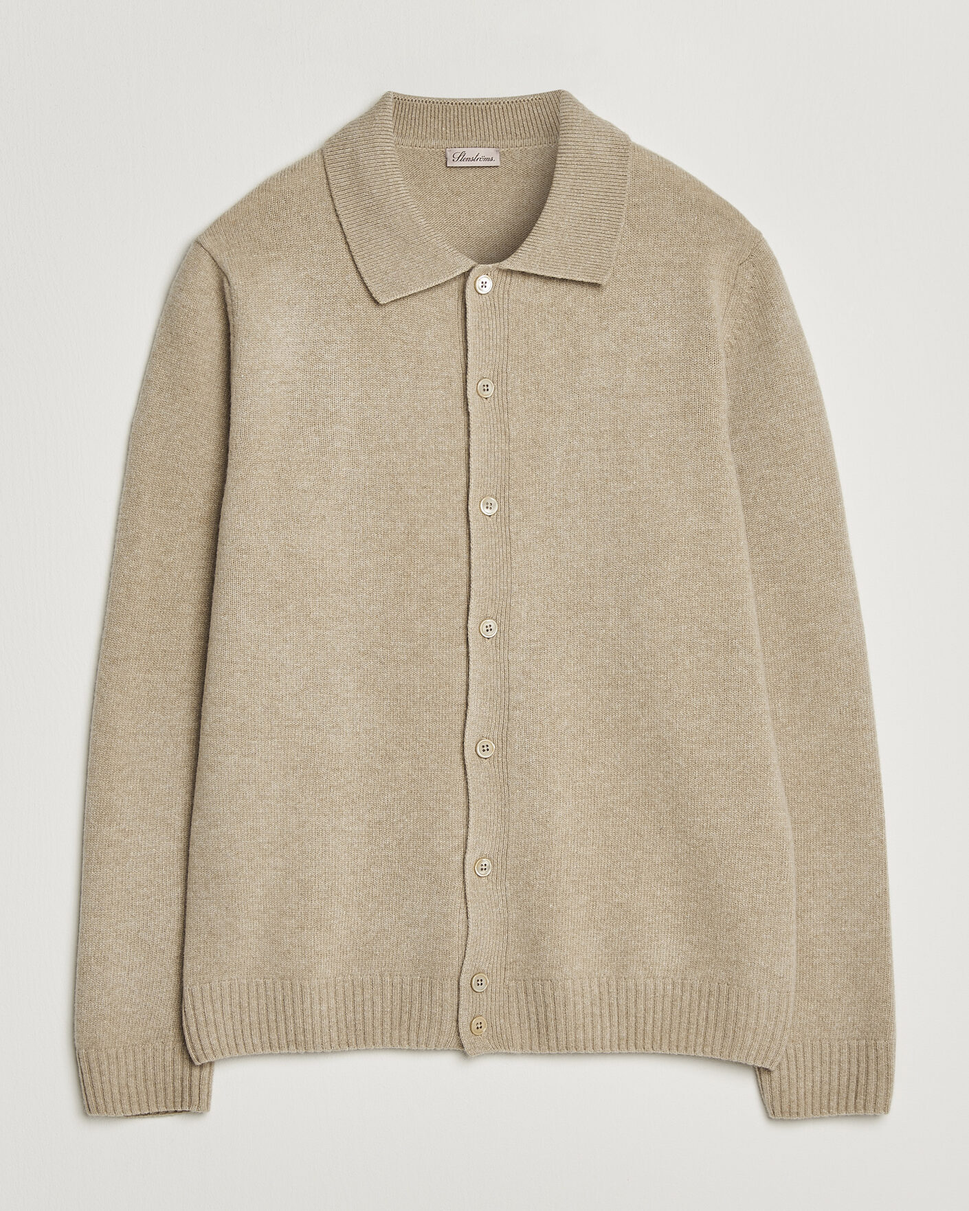 Herren | Pullover | Stenströms | Brushed Merino Polo Cardigan Beige